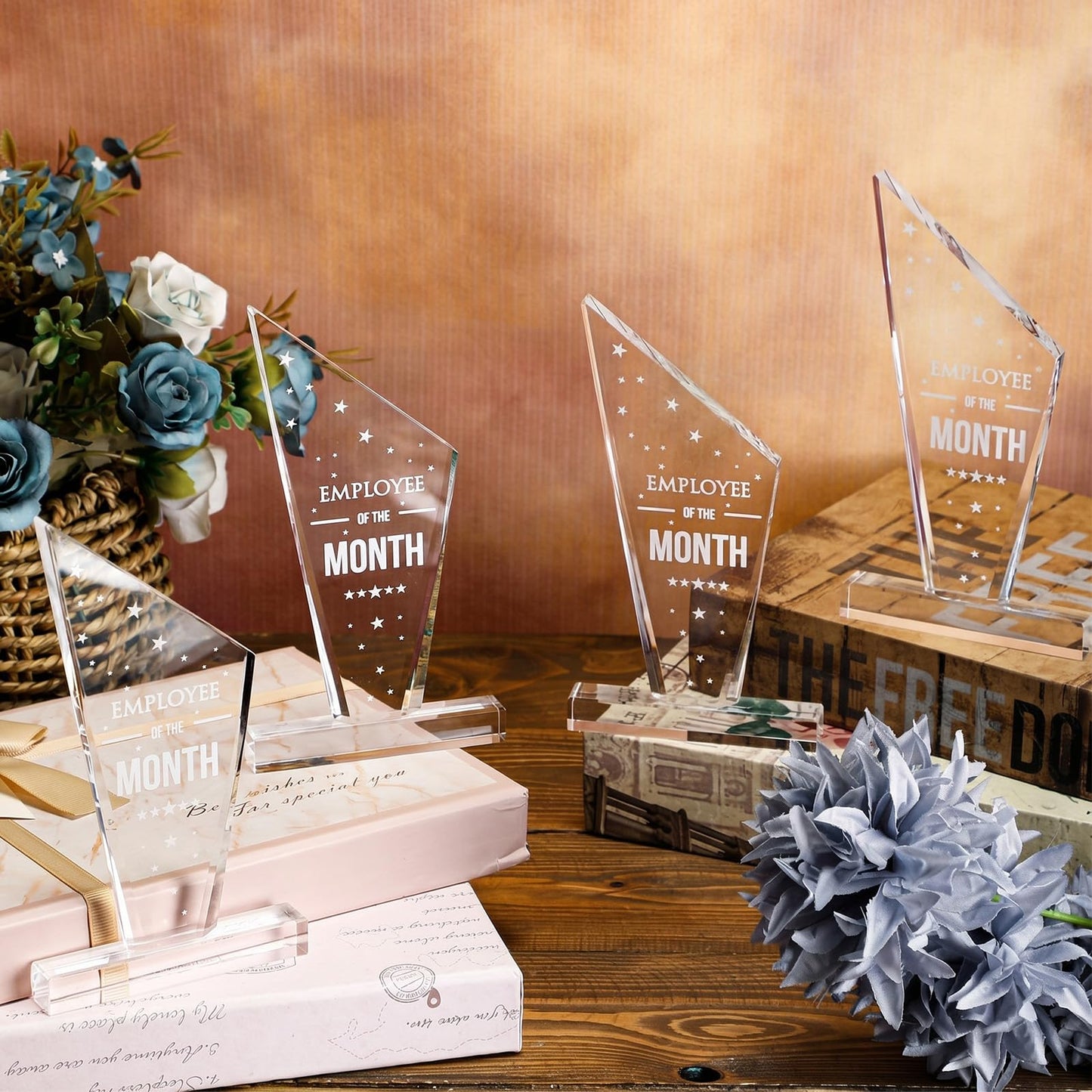 Roowest 8 Pcs Employee of The Month Plaque Trophy Employee Month Appreciation Award Gifts Bulk Coworker Acrylic Trophy Reward Sign Keepsake for Teacher Nurse Colleague Staff Volunteer Team Office