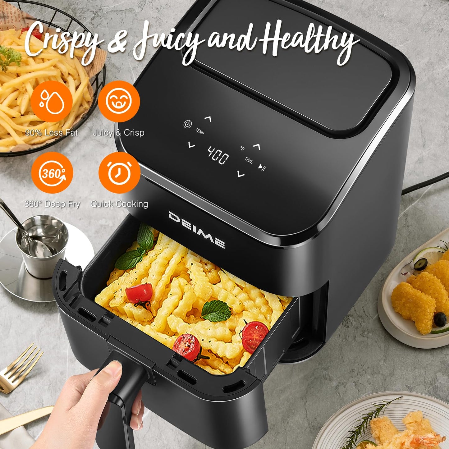 DEIME Air Fryer, Small Digital 3 Qt Airfryer Space Saving Compact, Bake, Reheat, Roasts for Quick Easy Meals, Mini Compact & Quiet, Nonstick & Dishwasher Safe Basket (Black+TR)