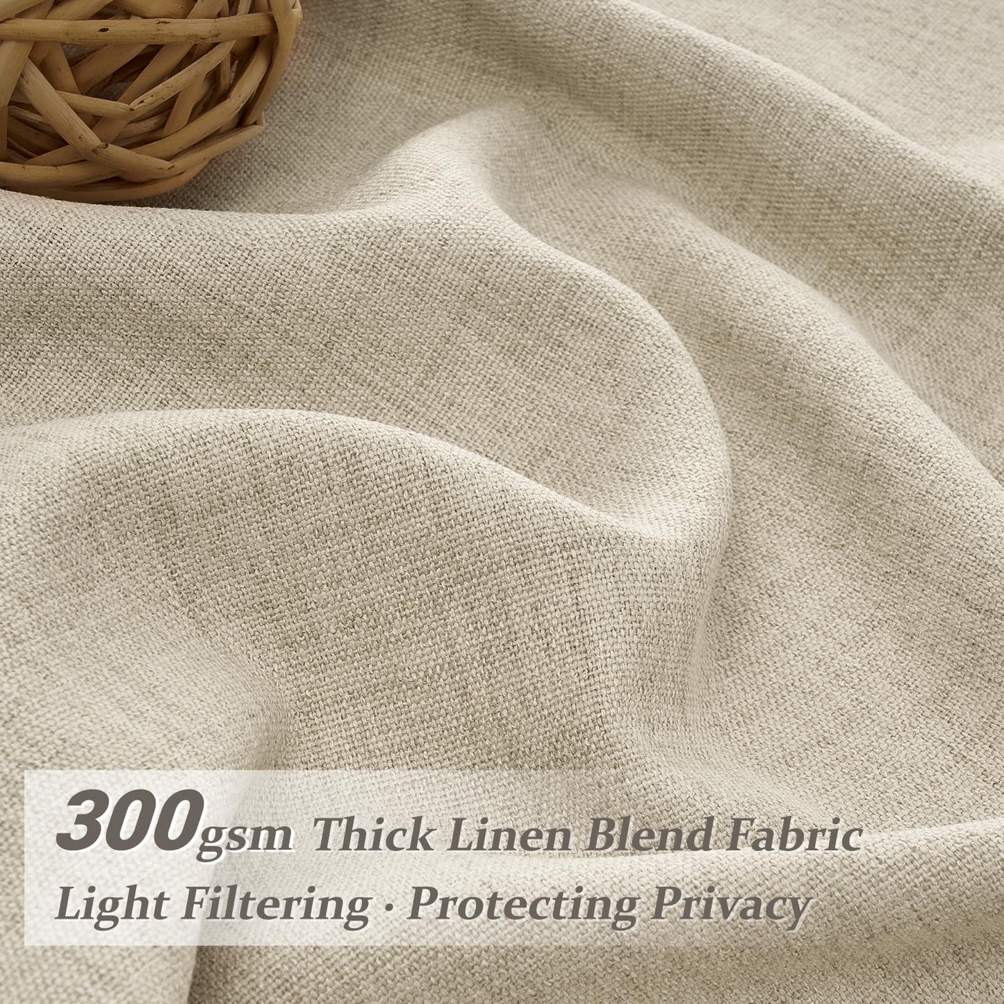 Warm Beige Thick Linen Blend Sheer Curtains 96 Inches Long for Living Room 2 Panels Set, Pinch Pleat Modern Farmhouse Burlap Windows Curtain for Dining Room Light Filtering Drapes with Hook Ring Brown