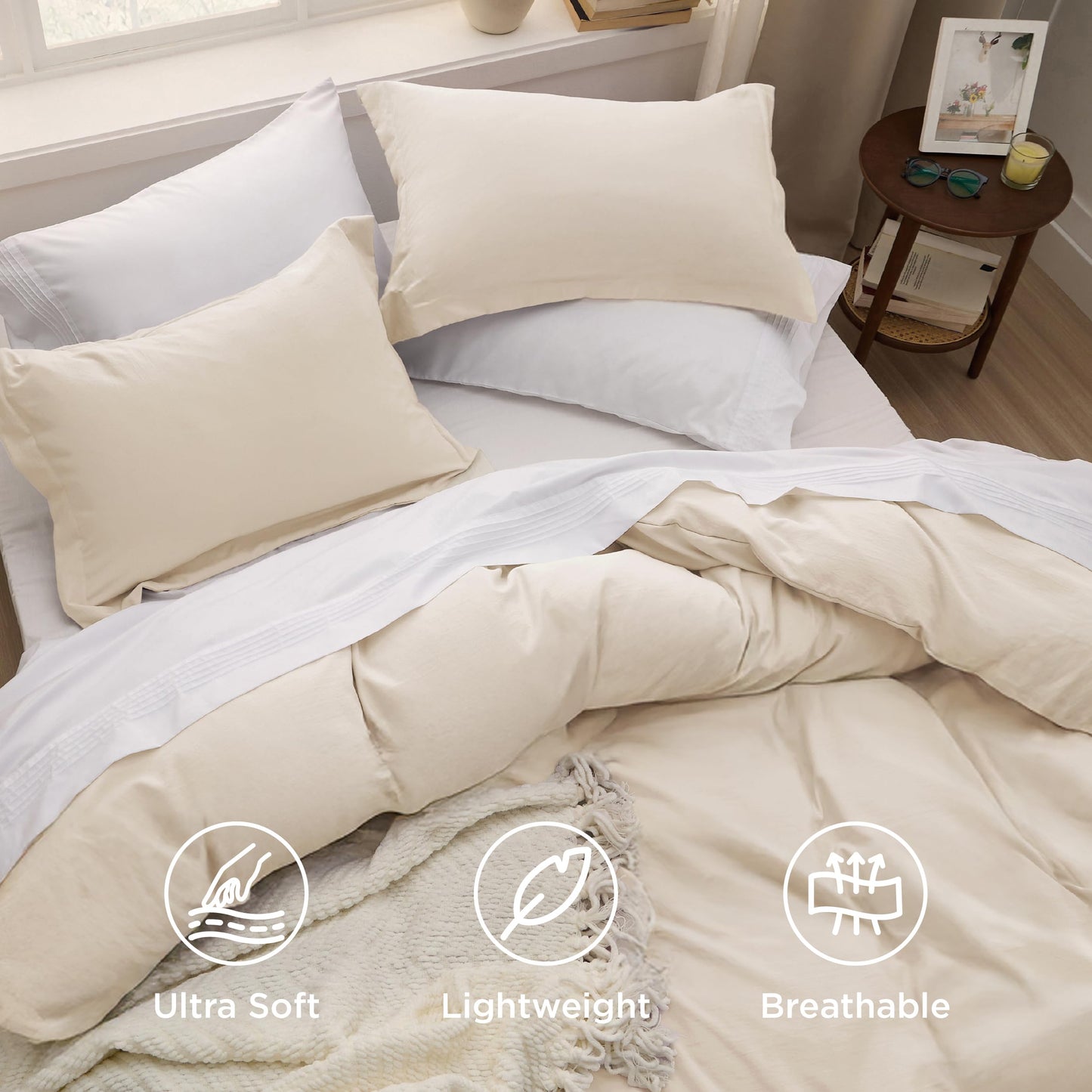 Bedsure Cream Duvet Cover King Size - 3 Pieces Prewashed Cotton-Like Polyester Extra Soft Bedding Set, Includes 1 Duvet Cover 104x90 Inches with Zipper Closure & 2 Pillow Shams, No Comforter