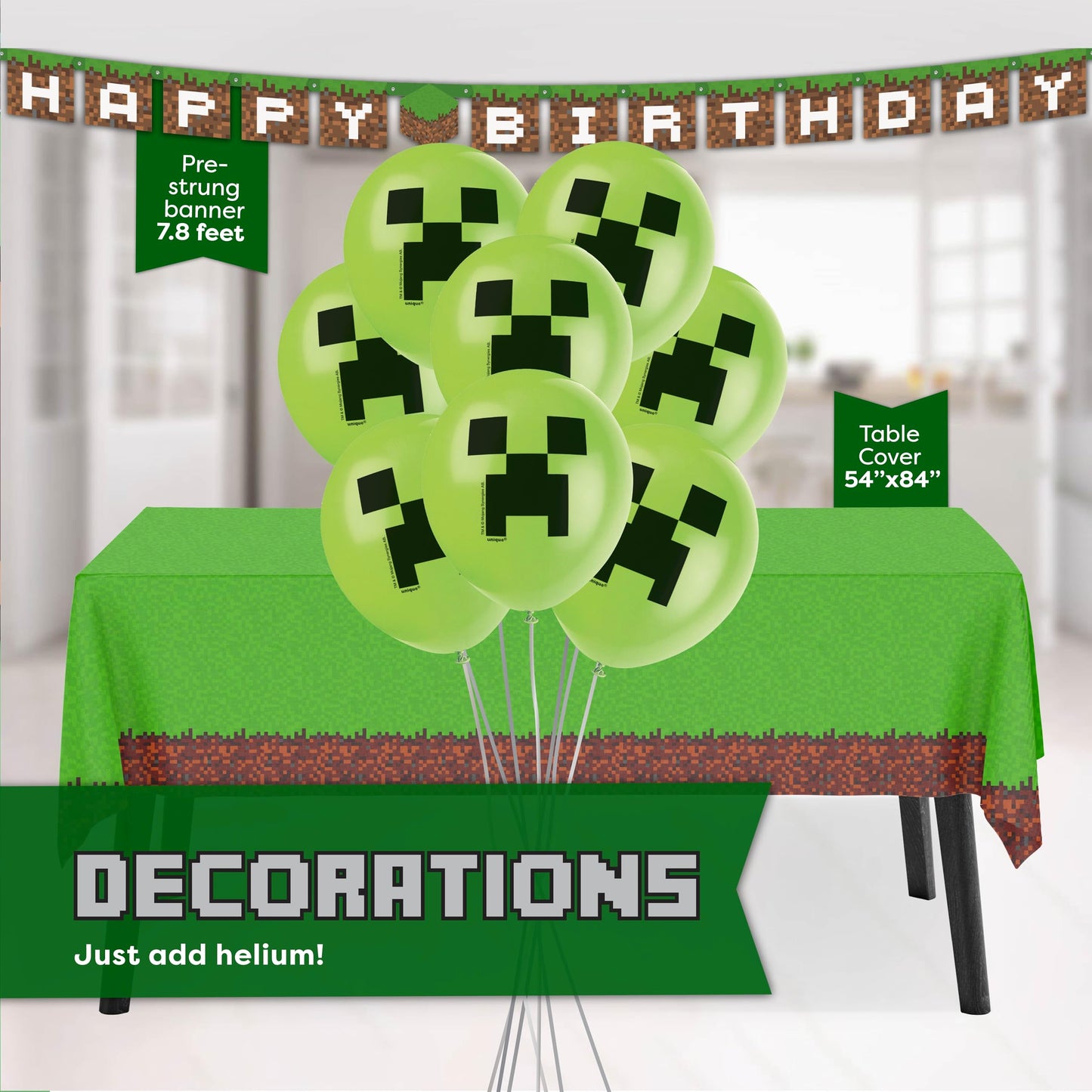 Minecraft Birthday Decorations - Serves 16 | Party Supplies: Minecraft Balloons, Birthday Banner, Plates, Tablecover, Napkins, Stickers