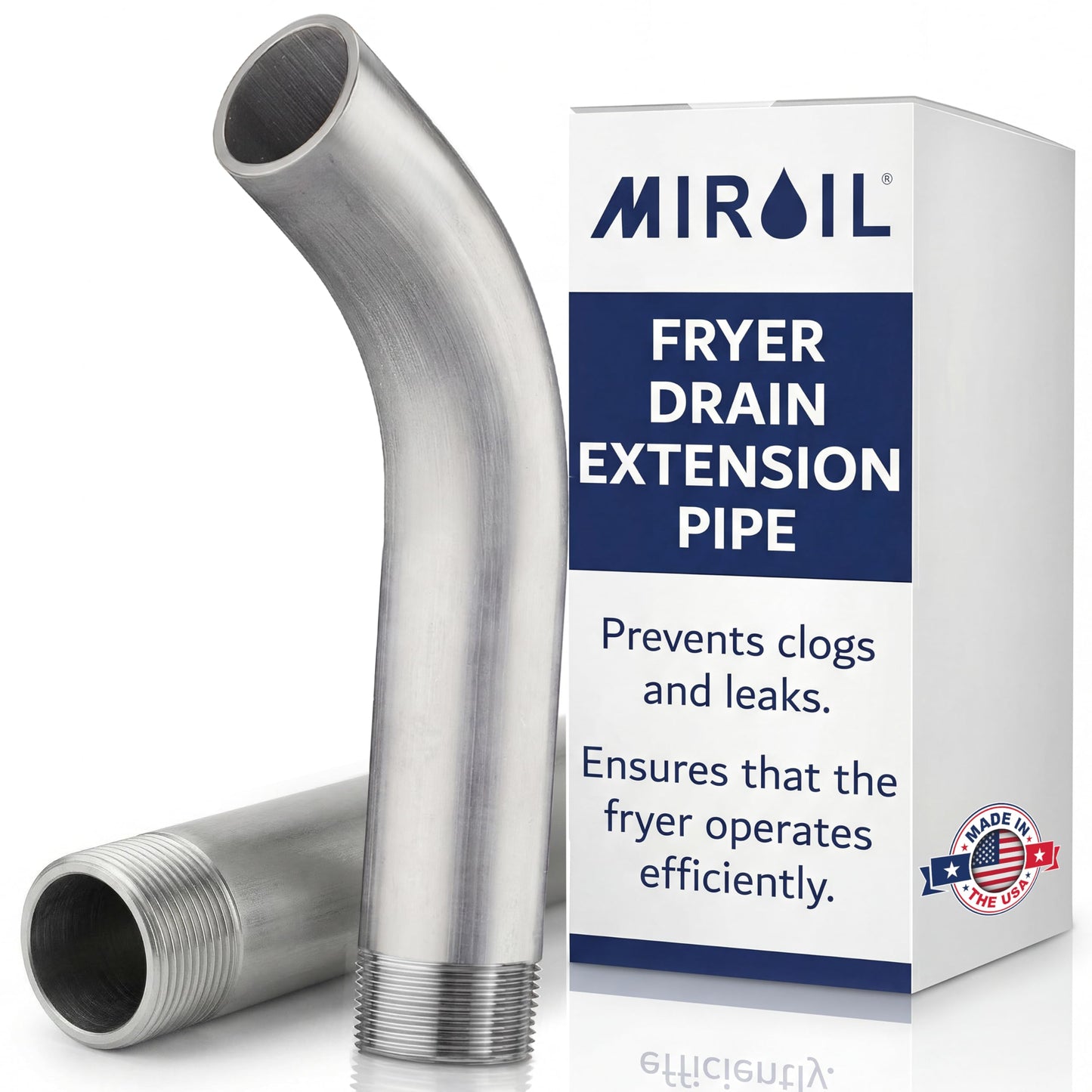 Deep Fryer Drain Pipe - 2 Pack Inner Diameter 1.25" (1.6" Outer) x 9.5" - Oil Fryer Drain Extension Pipe - Easy Installation - Curve Out Fitting for Pitco, Frymaster, Vulcan-Hart - by MirOil 90295