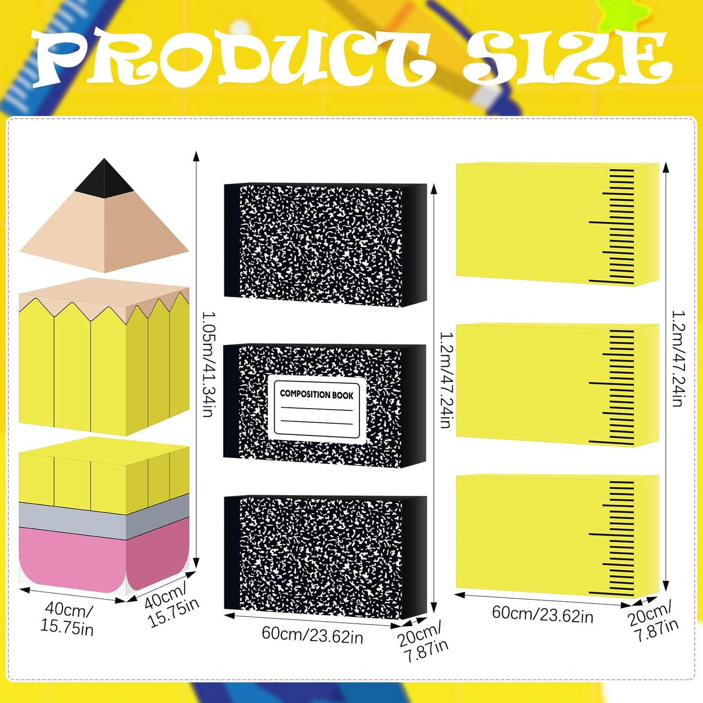YooNotee 47.24" x 23.62" Kindergarten Graduation Decorations Preschool Decoration Giant Pencil Notebook Rulers Boxes Large Classroom Decor Class of 2026 Photo Booth Props for Preschool Kindergarten