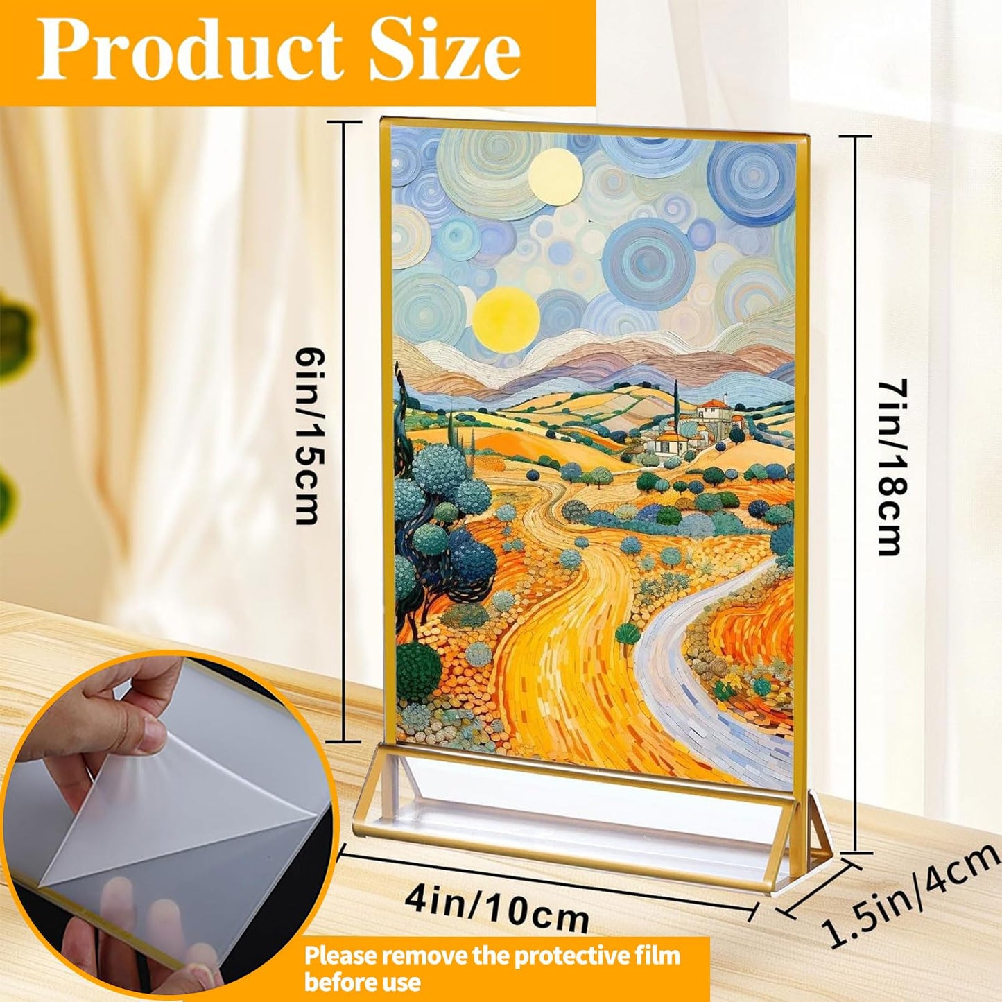 PIEMEET 18 Pack Acrylic Sign Holder with Golden Border, 4 X 6 Clear Sign Holders, Double Sided Gold Picture Frame, Gold Flyer Holder Vertical Stand, Table Menu Stands for Wedding Tables Sign Display