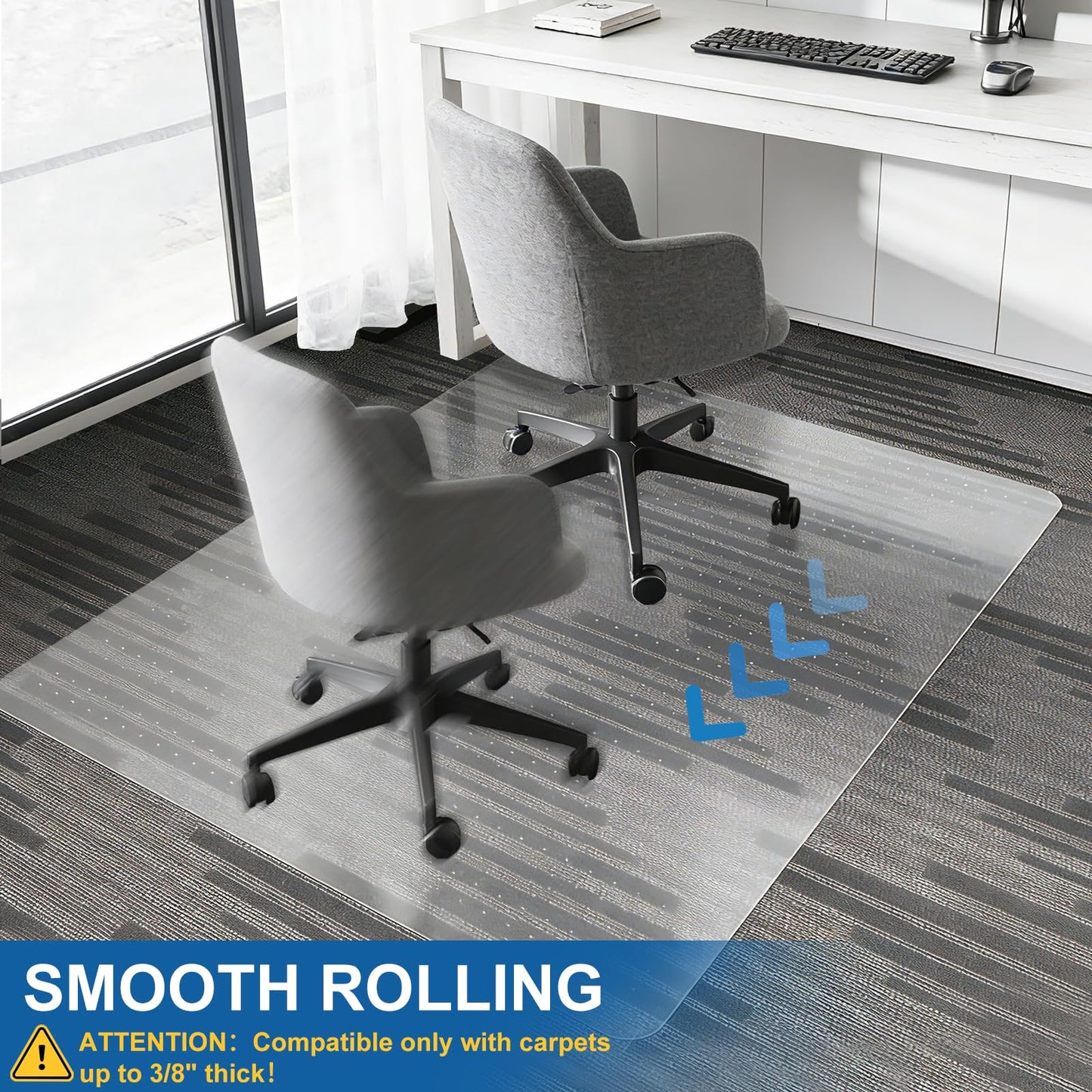 Clear Chair Mat for Carpet, YOOMAYA 30" x 48" Heavy Duty Office Chair Mat with Grip, Easy Gliding Under Desk Carpeted Floor Protector, Slip Resistant Plastic Mat for Study & Gaming Room (Transparent)