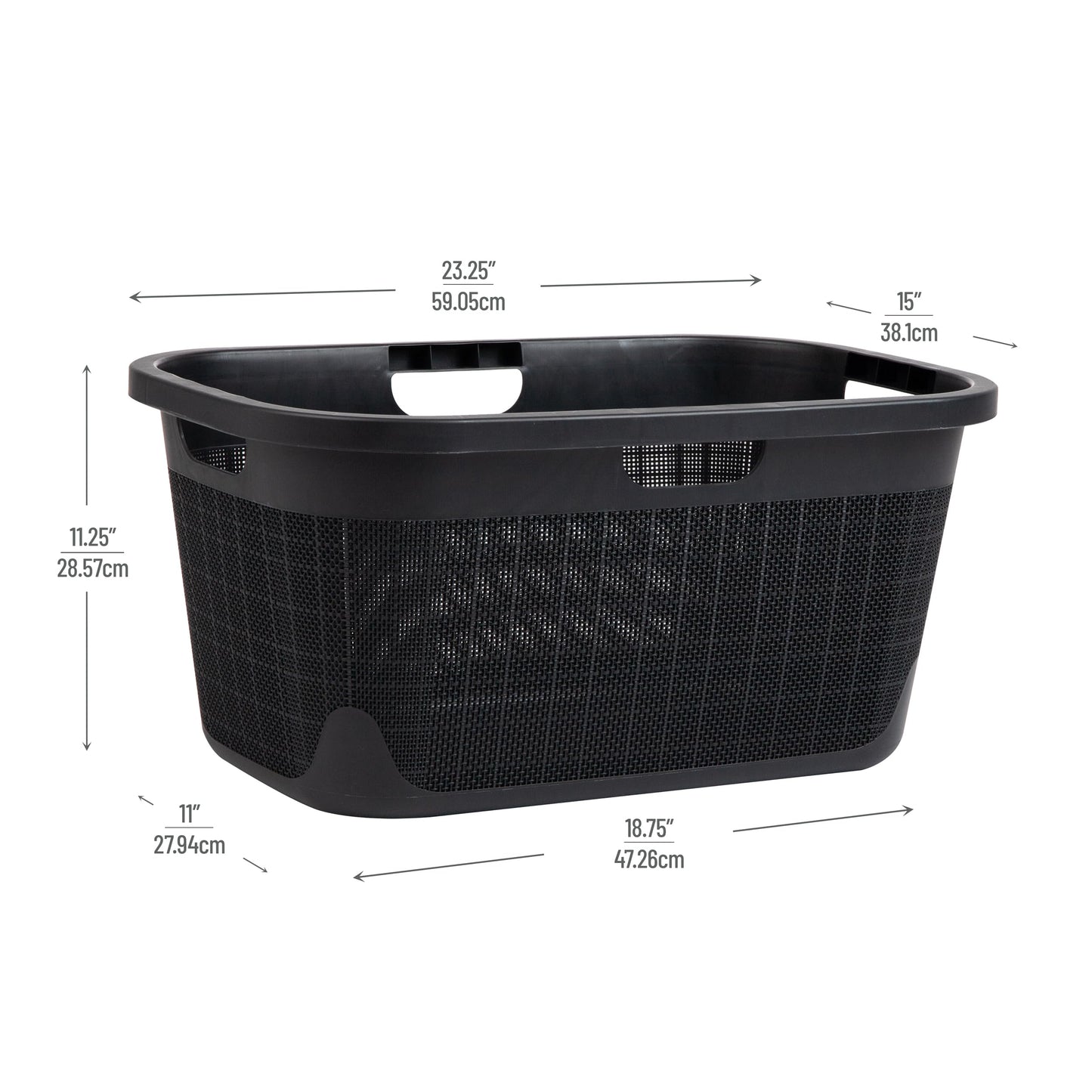 Mind Reader 40L Laundry Basket, Linen Design Clothes Hamper, Plastic Storage Bin with Handles, Black