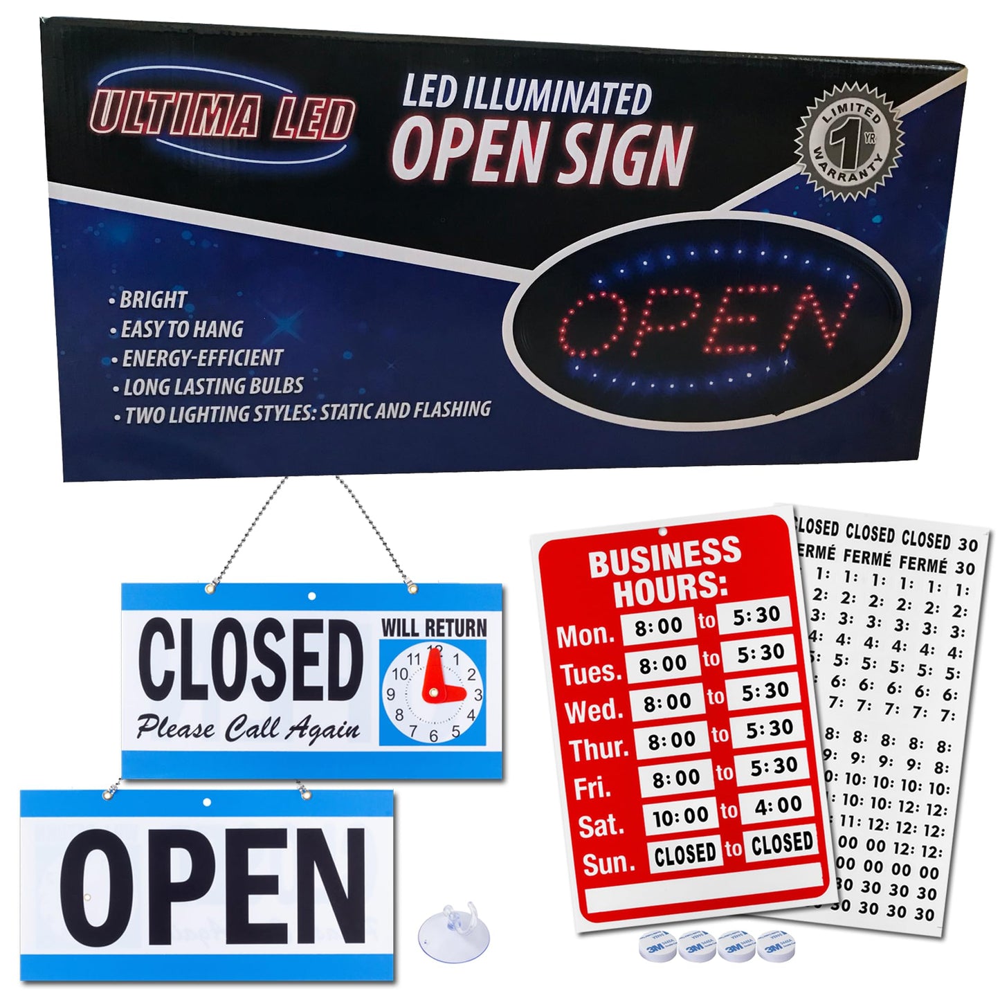 Ultima LED Neon Open Sign for Business: Oval LED Sign with Flashing Mode for Stores - Includes Business Hours and Open & Closed Signs