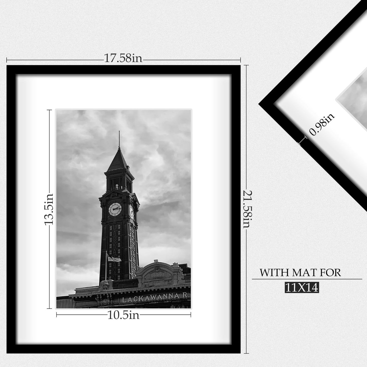 Wiscet 16x20 Picture Frame Set of 3, Display Pictures 11x14 with Mat or 16 x 20 Poster Frame without Mat, Wall Gallery Photo Frames, Black