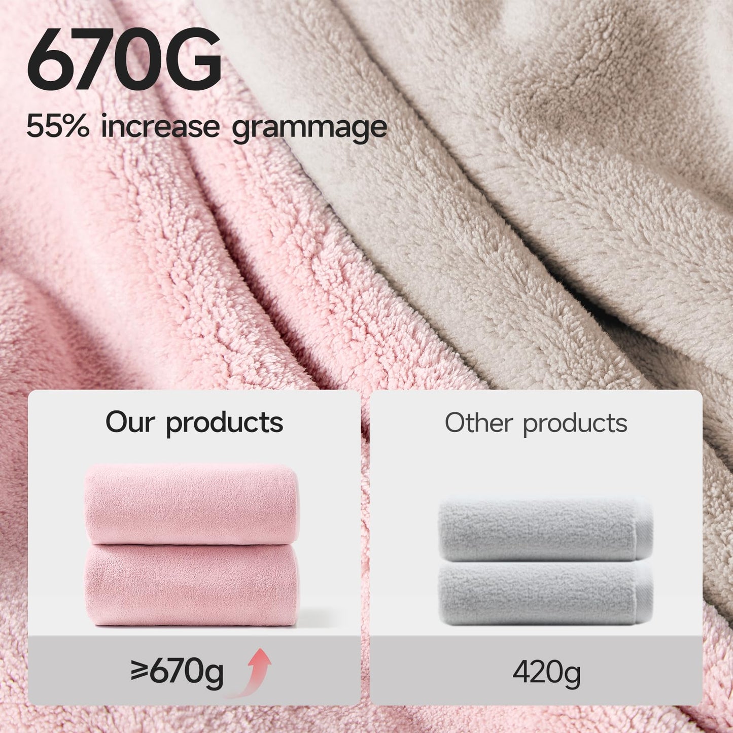 REDKISS 6 Piece Towel Set - Oversized Bath Sheets (70 x35 in), 670GSM Ultra Soft & Highly Absorbent, Quick Dry Pink Bath Towel Sets for Bathroom, Spa, Hotel, Gym