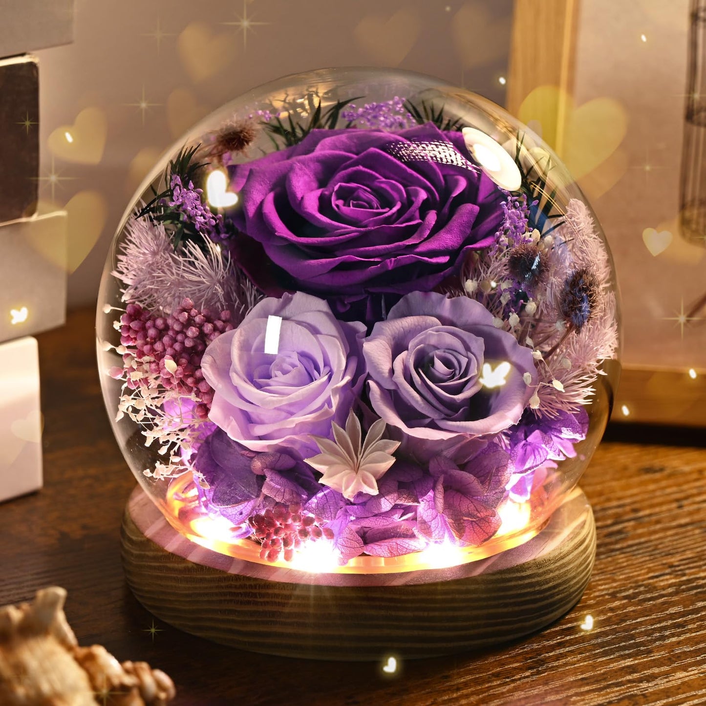 Waipfaru Flowers for Delivery Prime, Forever Fresh Preserved Flowers in Glass Dome, Eternal Purple Rose for Mother Birthday Gifts, Best for Women Girlfriend