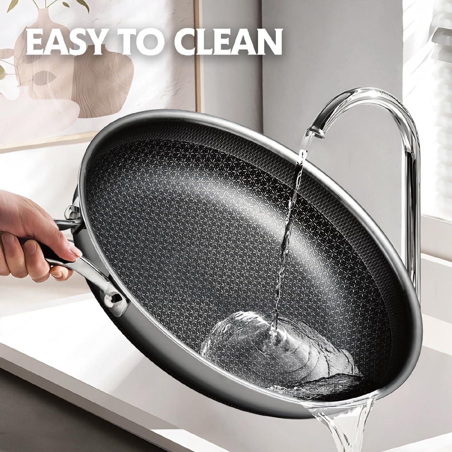 SNOWCLAD Frying Pan, 10 Inch Hybrid Non Stick Stainless Steel Skillets, Dishwasher Induction Oven Broiler Safe, Non Toxic Chef's Pan, PFOA Free Cookware
