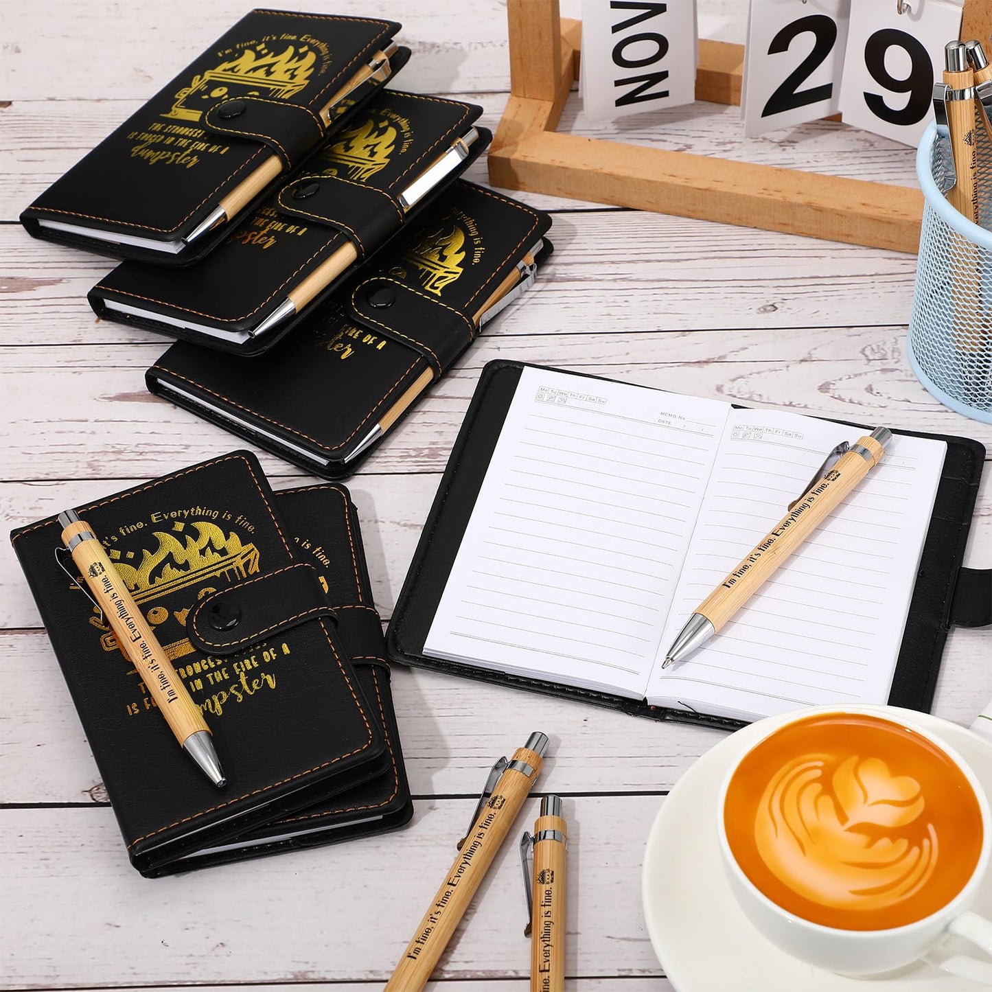 Colarr 20 Sets Dumpster Fire Response Team Leather Notebooks Pens Graduation Funny Gifts Coworker Office Appreciation Gifts for Teacher Volunteer (Black)