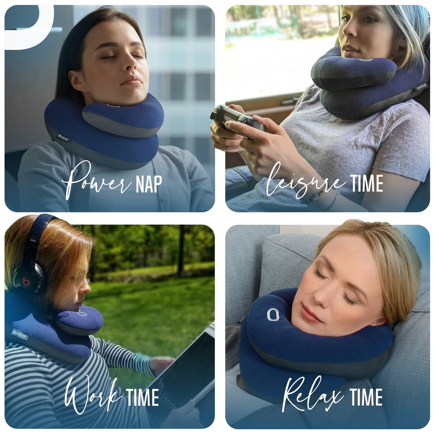 BCOZZY Travel Neck Pillow for Airplane– Patented Double Support for Head, Neck, and Chin. Best for Long Flights, Plane Sleeping, and Car Rides. Adjustable Size. Fully Washable. Carry Bag. Large, Nude