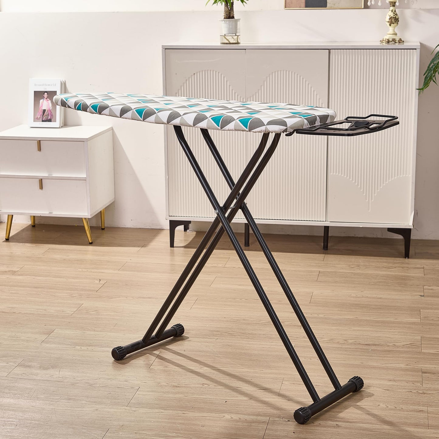 msezo Ironing Board 13x43 Extra Thick Heavy Duty Padded Cover，Full Size Ironing Board with Iron，Height Adjustable up to 36"，Anti-Skid Feet，Extra Wide Ironing Area