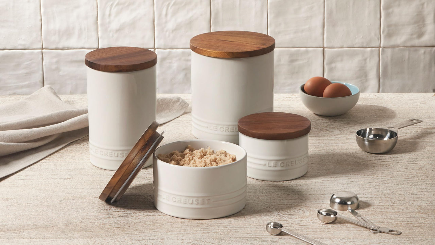 Le Creuset Stoneware Signature Large Salt Cellar and Storage Canister with Wood Lid, 26 oz., Marseille