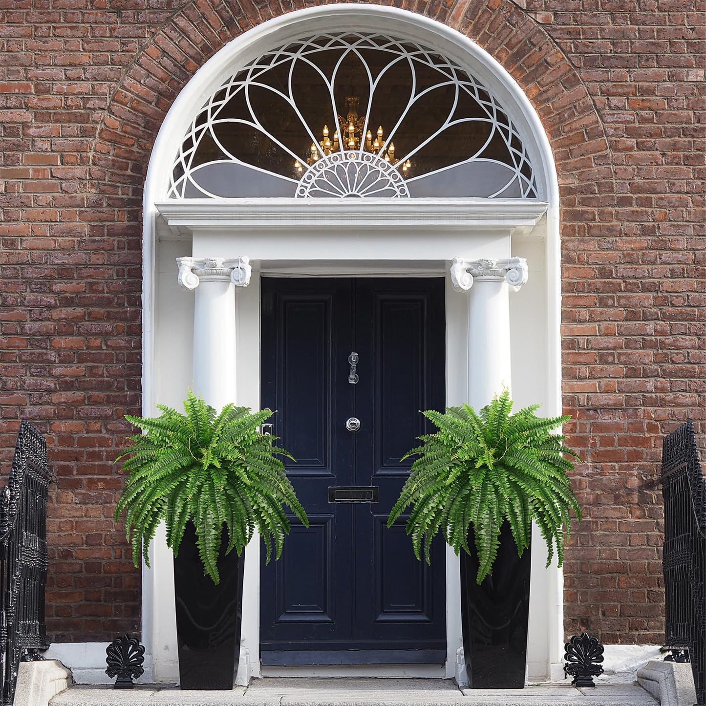 Richeerca Artificial Boston Ferns, 45IN Faux Ferns Artificial Plants, 2 Large Fake Bush Plants with 59 Fronds for Outdoors Patio Hanging Planter Hotel Lobby Home Decor