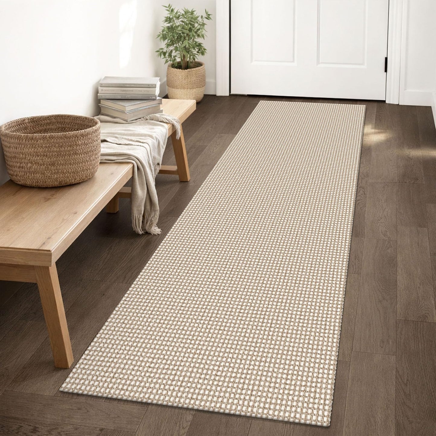 IOHOUZE Washable Runner Rug 2x6 Non Slip Runners for Hallways Entryway Runner Indoor, Kitchen Rugs Woven Cotton Floor Carpet for Kitchen Hall Entrance Bedroom, Beige/Khaki