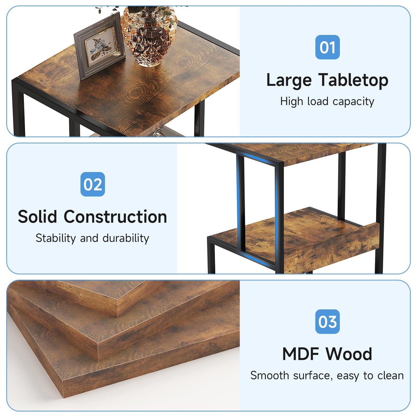Mexin Printer Stand-Small 3 Tier Printer Table with Wheels, Industrial Rolling Printer Cart with Storage Shelf for Scanner Fax Home Office Use,17.5 x 11.8 Inches, Rustic Brown