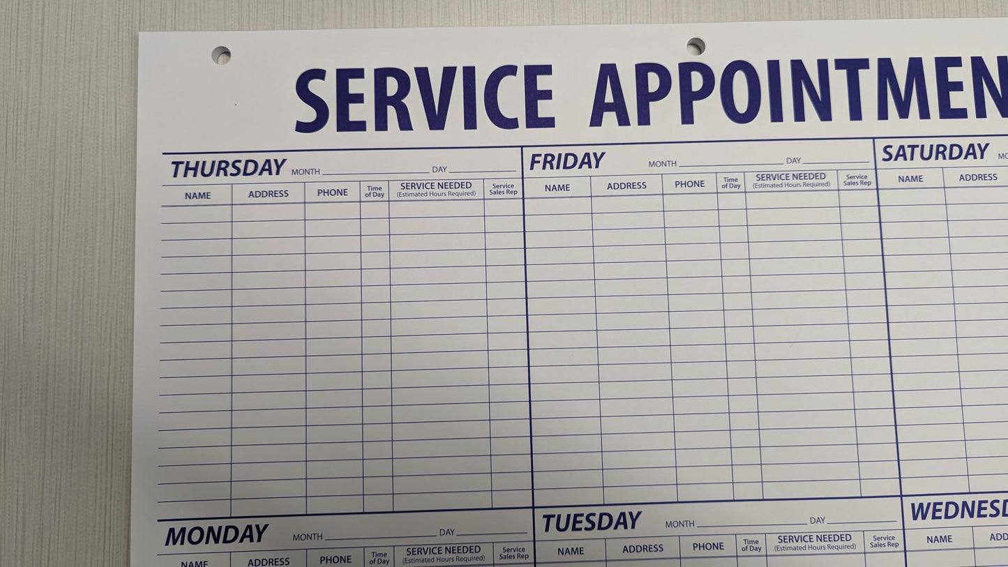 Service Appointment Record - Large Pad