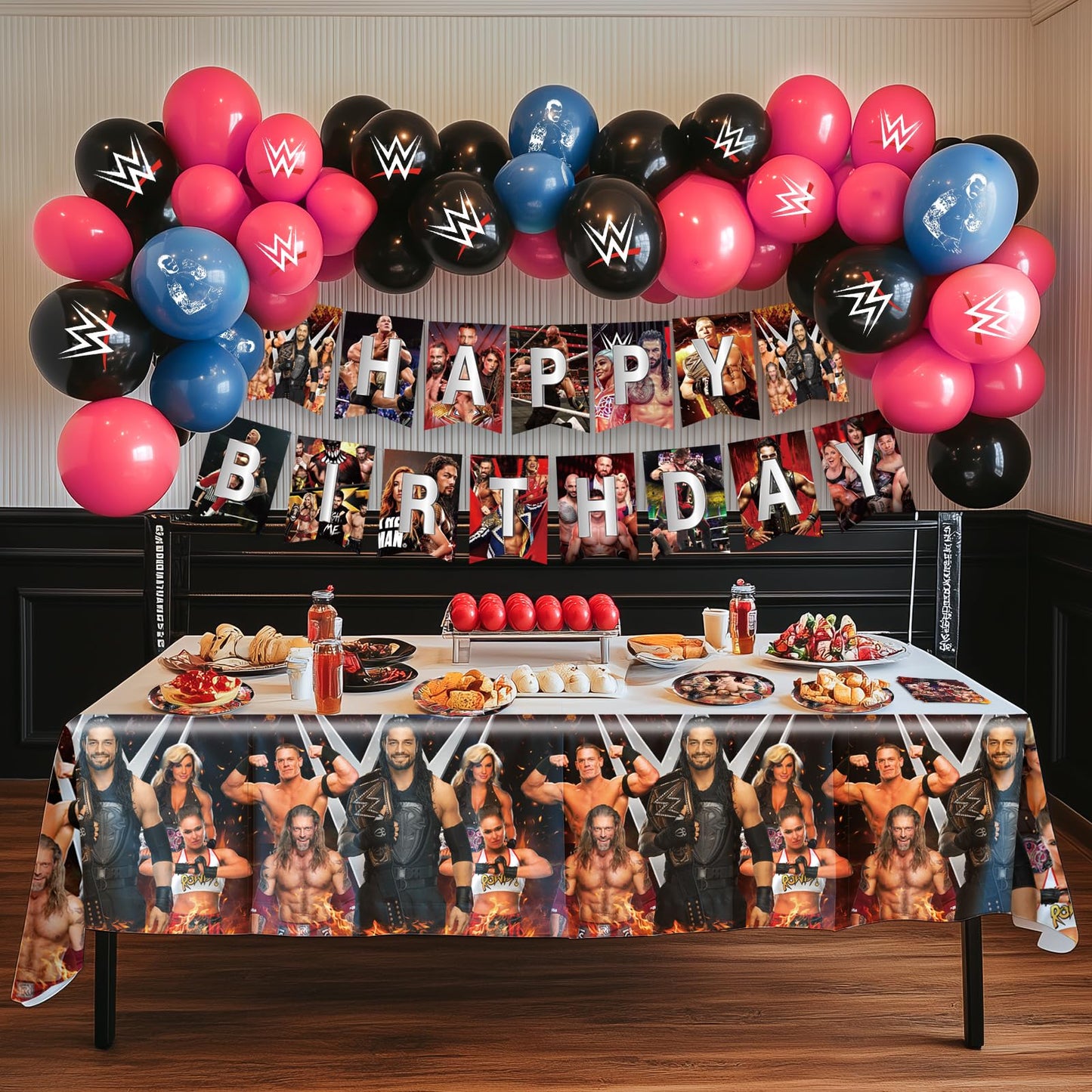 Wrestling Birthday Supplies, 42Pcs Wrestling Decorations include Banner, Tablecloth, Plates and Napkins for Teens Kids Party Decor