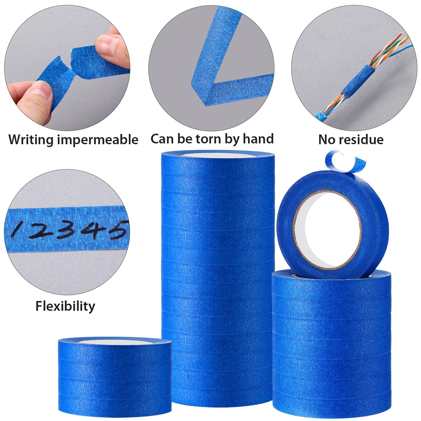 Leelosp Masking Tape Bulk 3/4 Inch x 55 Yards, General Purpose Masking Tape Paint Craft Painter Artist Multi Use School Classroom Supplies, 1375 Yards Total(Blue)