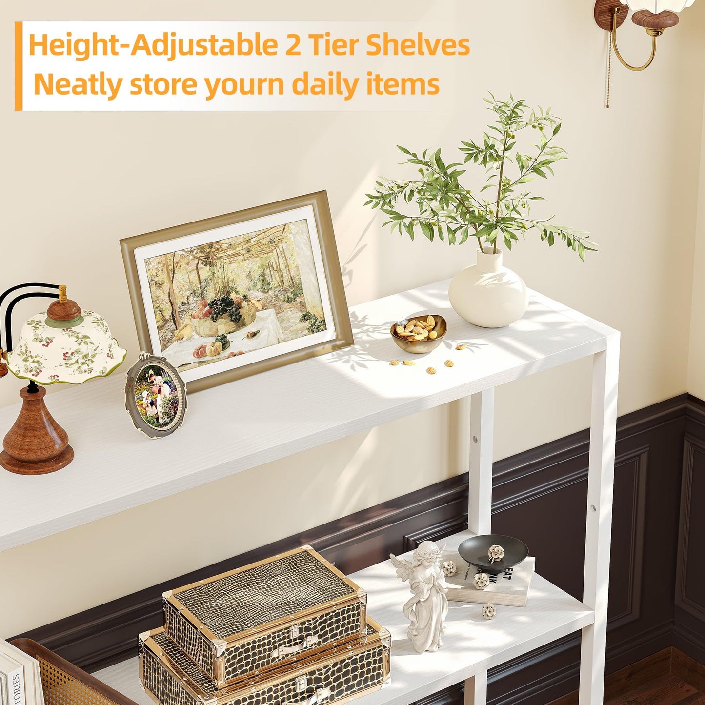 TIQLAB Small Entryway Table, 29.5" Narrow Console Table with Shelves, Sofa Table, Couch Table, Side Table, Entry Table for Hallway, Living Room, Small Space, White
