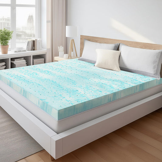 Sweetcrispy Mattress Topper Queen, Memory Foam 3 Inch Thick Gel Infused Cooling Toppers Pad for Queen Size Bed, Sleeper Sofa, RV, Camper, CertiPUR US, Breathable