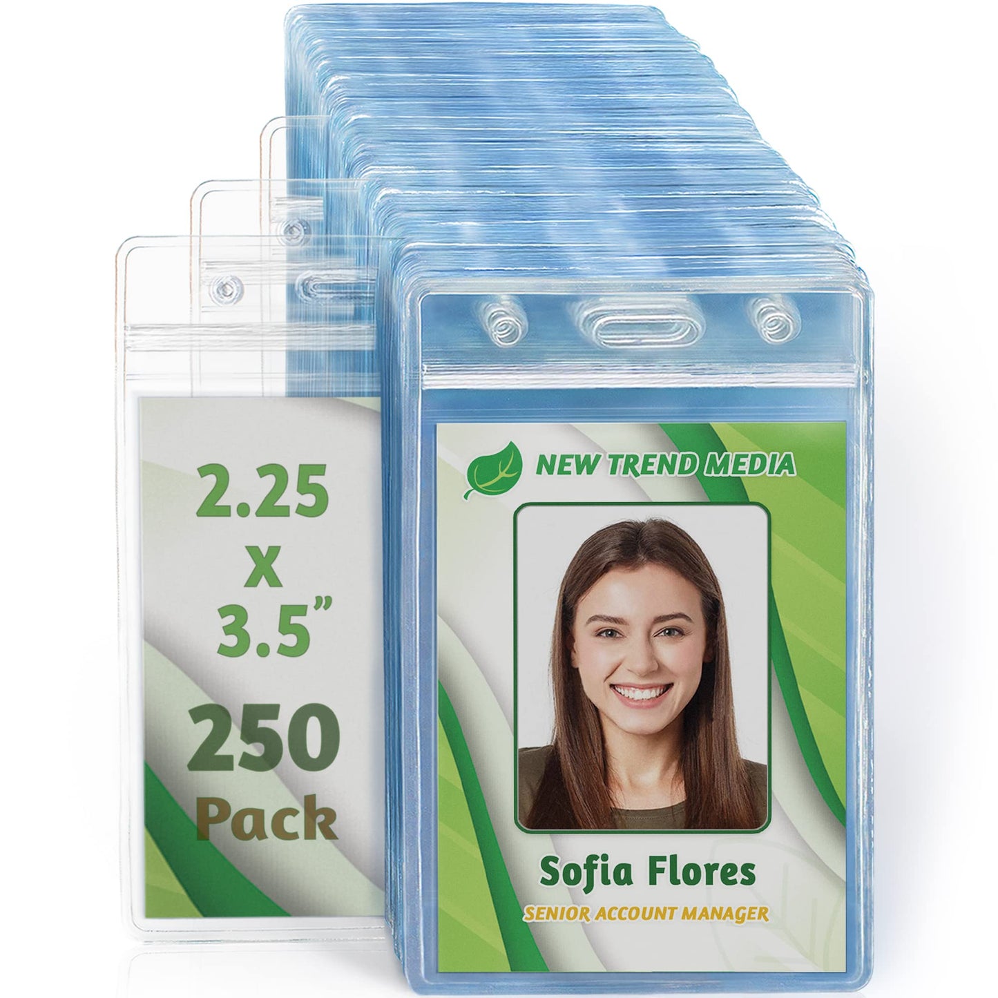 EcoEarth - Vertical Card Protector w/Soft Edge - Premium Tier Sealable 2.25x3.5 Inch, 250 Pack - Waterproof ID Badge Holder - Plastic Name Tag Holder Bulk