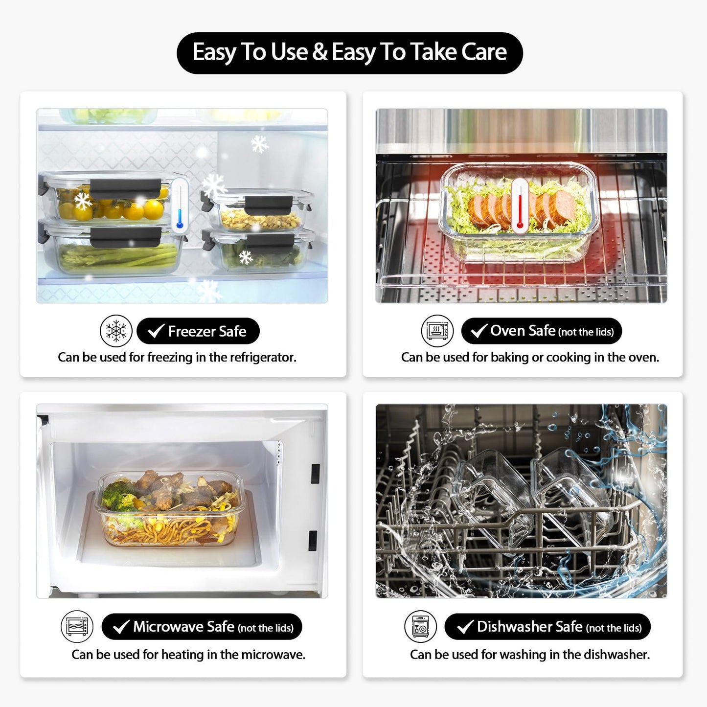 coccot Glass Food Storage Containers with Lids Airtight, Glass Meal Prep Containers with Snap Lids for Food, Bpa-free,Easy to Open&Close/Microwave,Oven,Freezer,Dishwasher Safe/Leak-proof [10 Pack]