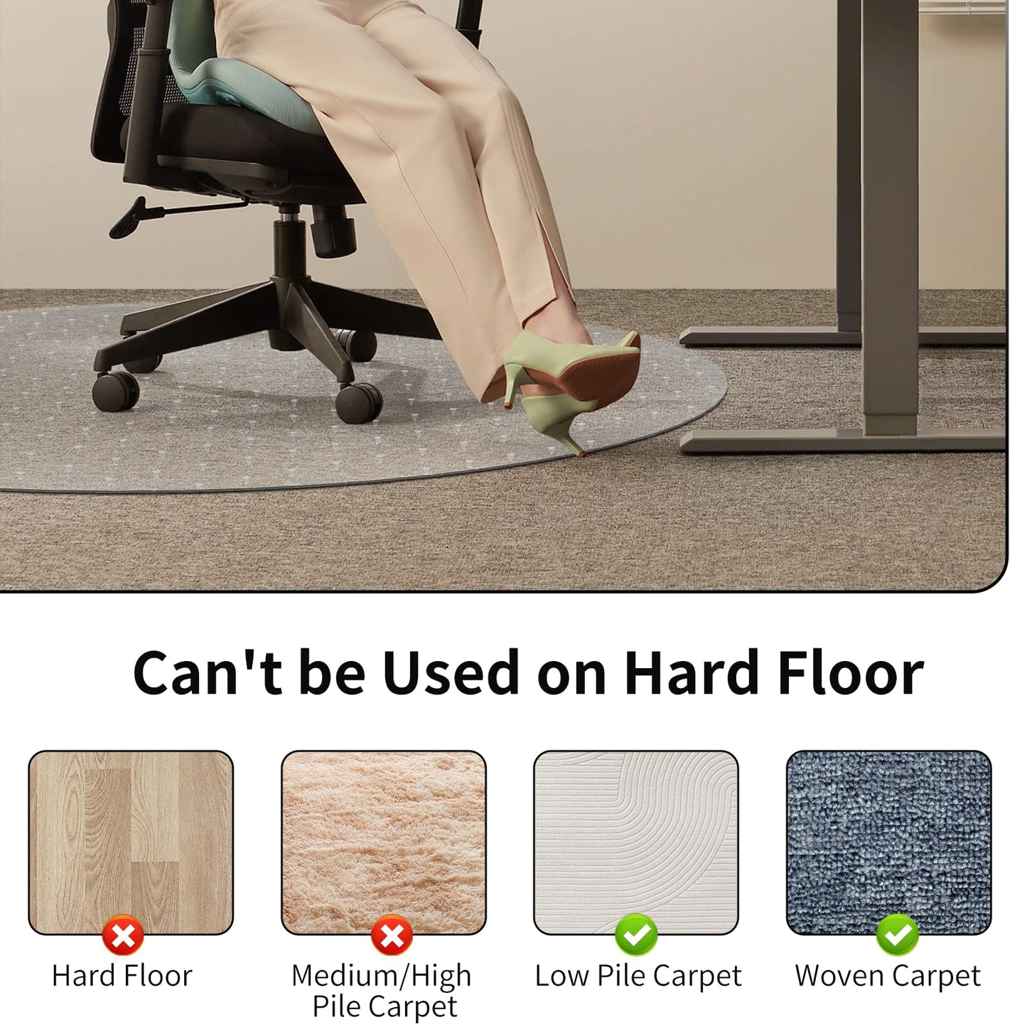 WASJOYE Office Chair Mat for Carpet, 36 Inch Round Chair Mat for Carpet with Non-Slip Studded for Home Office Rolling Chair