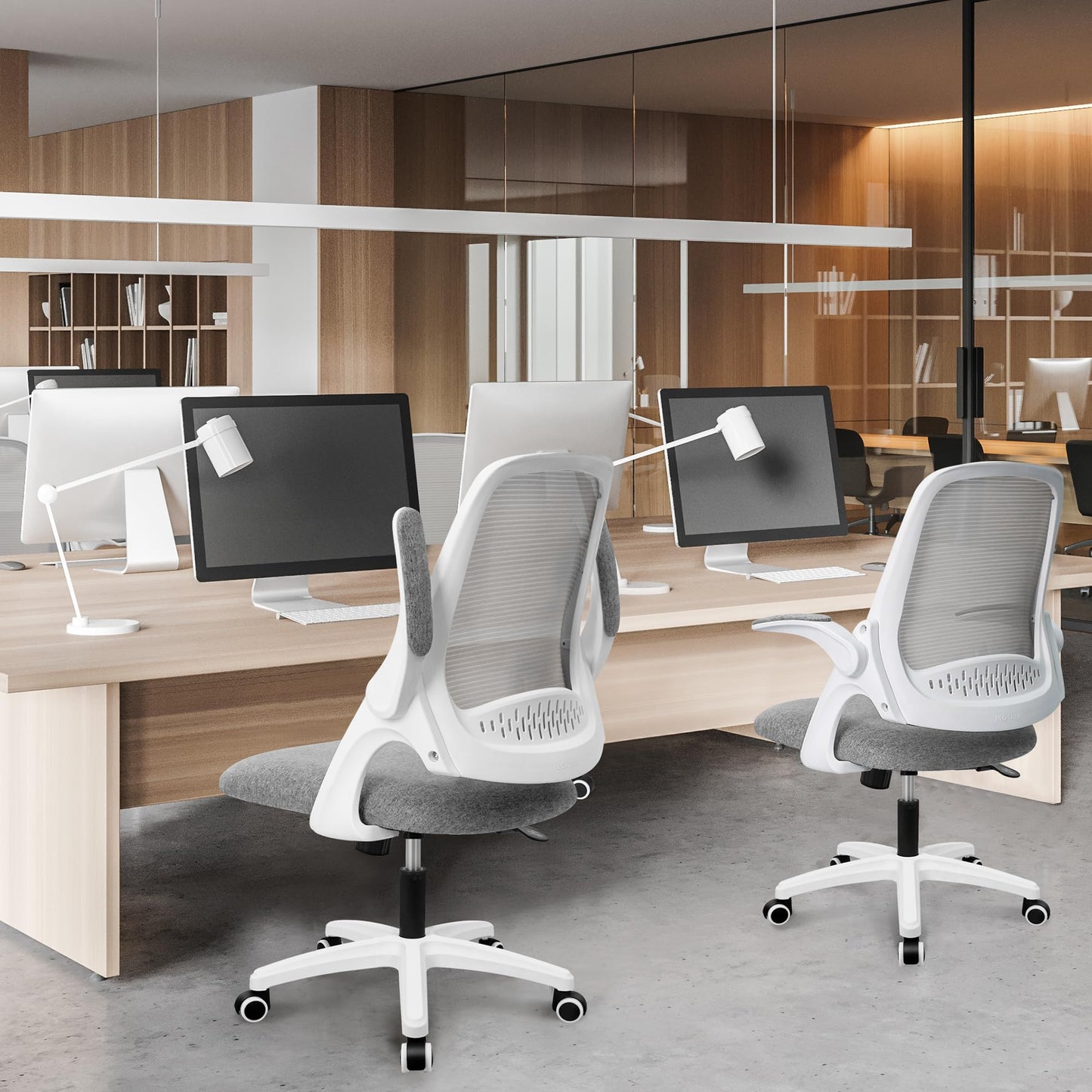 NEO CHAIR Office Desk Gaming Ergonomic Computer Chair with Lumbar Back Support Adjustable Height Swivel Rolling Wheels Flip-up Arms Mesh Chair for Home Vanity (Grey)