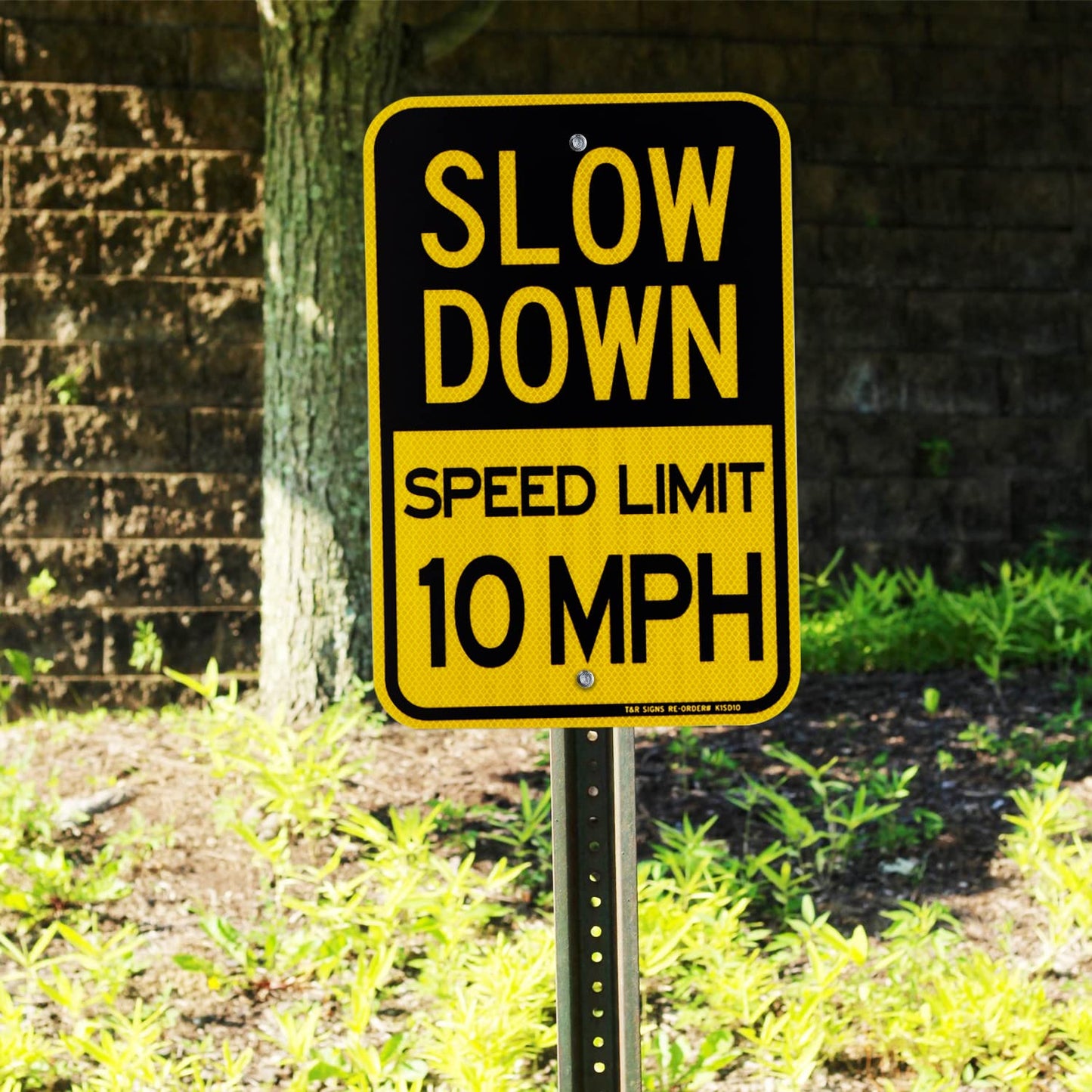 (4 Pack) Slow Down Speed Limit 10 MPH Sign, Slow Down Sign, 18" x 12" Engineer Grade Reflective Sheeting, Rust Free Aluminum, Weather Resistant, Waterproof, Fade Resistant, 2 Pre-drilled Holes