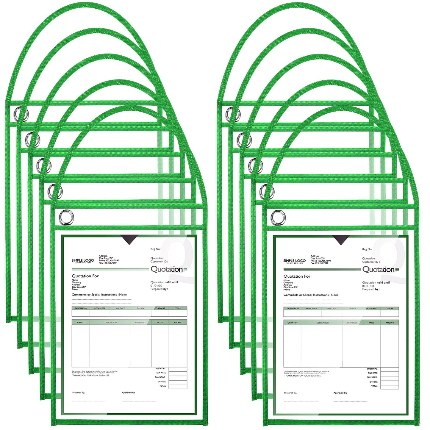 Epakh 30 Pack Office Products Shop Ticket Holders with Hanging Strap 9 x 12 Inches, Dry Erase Pockets, Job Ticket Holders, Both Sides Clear, Welcome to Work Order(Green)