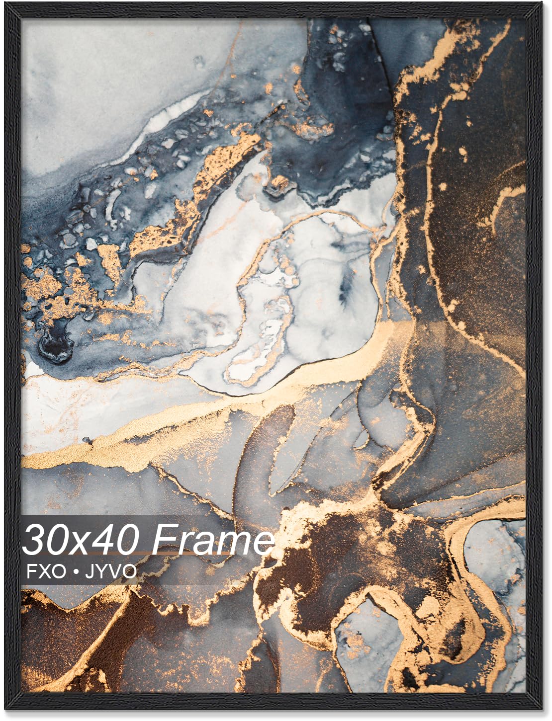 Fxojyvo Engineered Wood 30x40 Frame, Black Picture Frame for 30 x 40 Inch Poster Puzzle Photo, Light Weight 30 by 40 Poster Frame with Wood-grain for Wall - 1 Pack/Black/30 x40