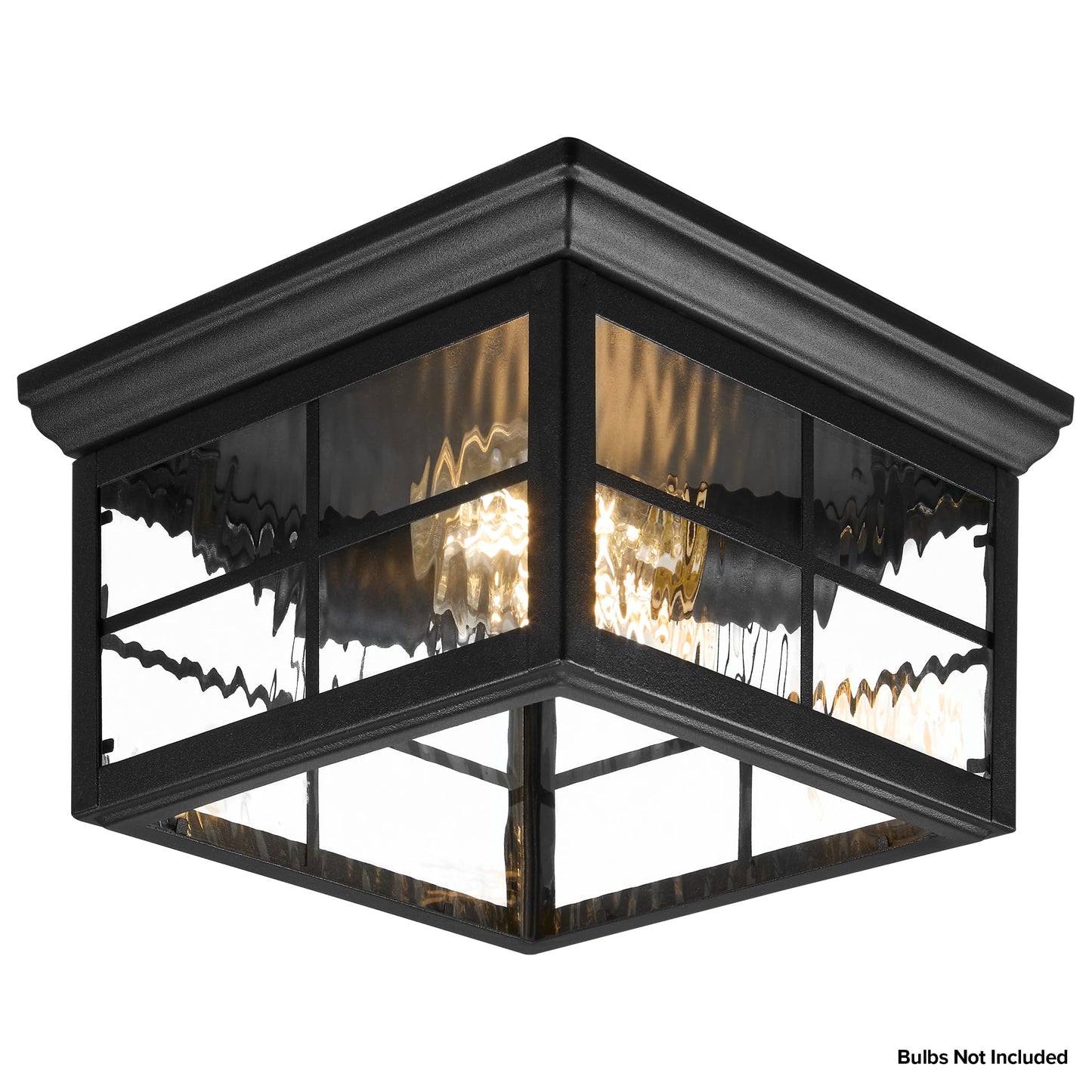 Maxxima Outdoor Flush Mount Ceiling Light Fixture, Black w/Water Glass, 2-Light Square Farmhouse Porch or Patio Light, Close to Ceiling Entryway Outdoor Light, Bulbs Not Included