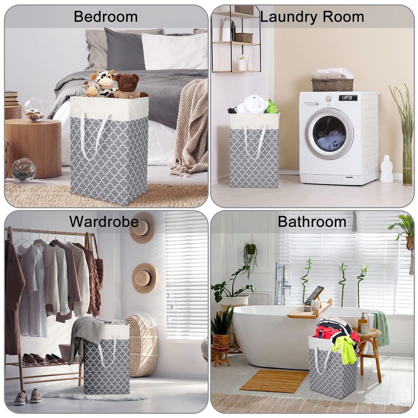 Treela 6 Pack 75l Large Laundry Baskets Collapsible Laundry Hampers with Reinforced Handles, Waterproof Freestanding Clothes Hamper Dirty Clothes Basket for Dorm Bedroom Bathroom Towels Toys(Gray)