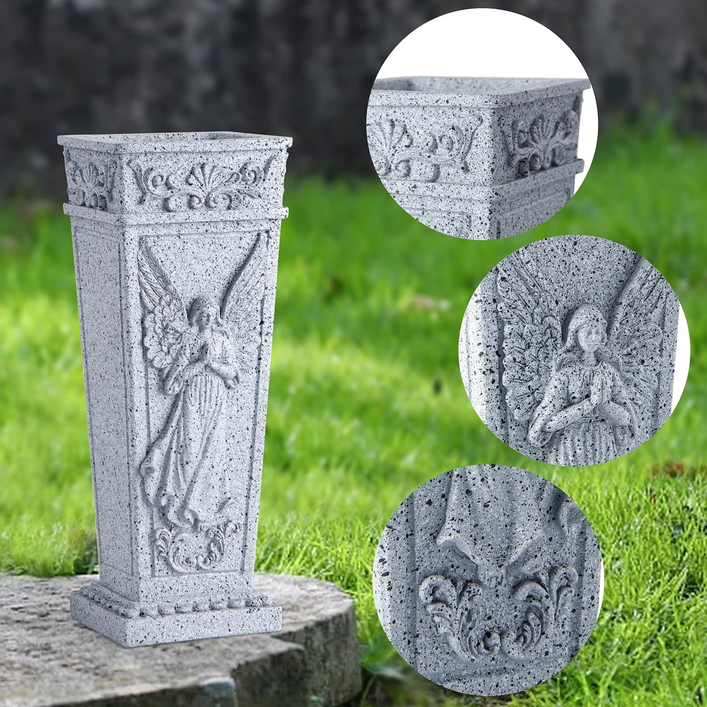 XONOR Cemetery Flowers Vase with Spike, Memorial Grave Vase Resin Flowers Holder for Headstone, Grave, Cemetery, Garden, Lawn, Yard Decorations (2PCS, Grey)