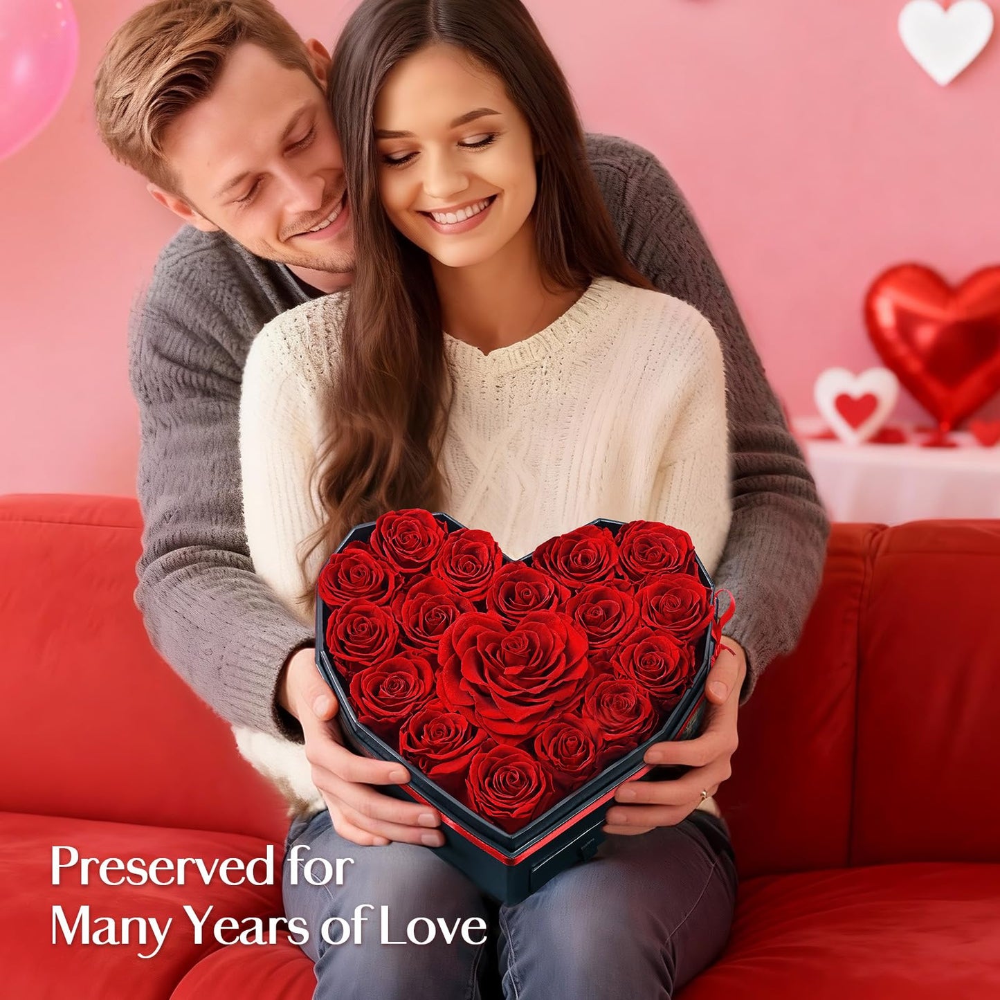 MARTINE MALL 17 Forever Flowers for Delivery, Mothers Day Birthday Gifts for Women Mom Glitter Preserved Real Roses in a Box Gifts for Girlfriend Wife Lasting Eternal Flowers with Necklace, Red
