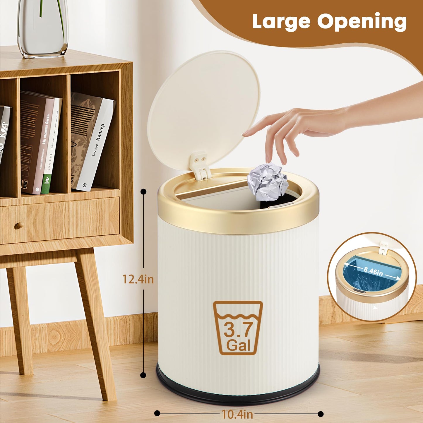 onlcuk Automatic Motion Sensor Bathroom Trash Can with Lid, 3.7 Gallon Touchless Trash Garbage Bin Large Trash Cans Trashcan -White