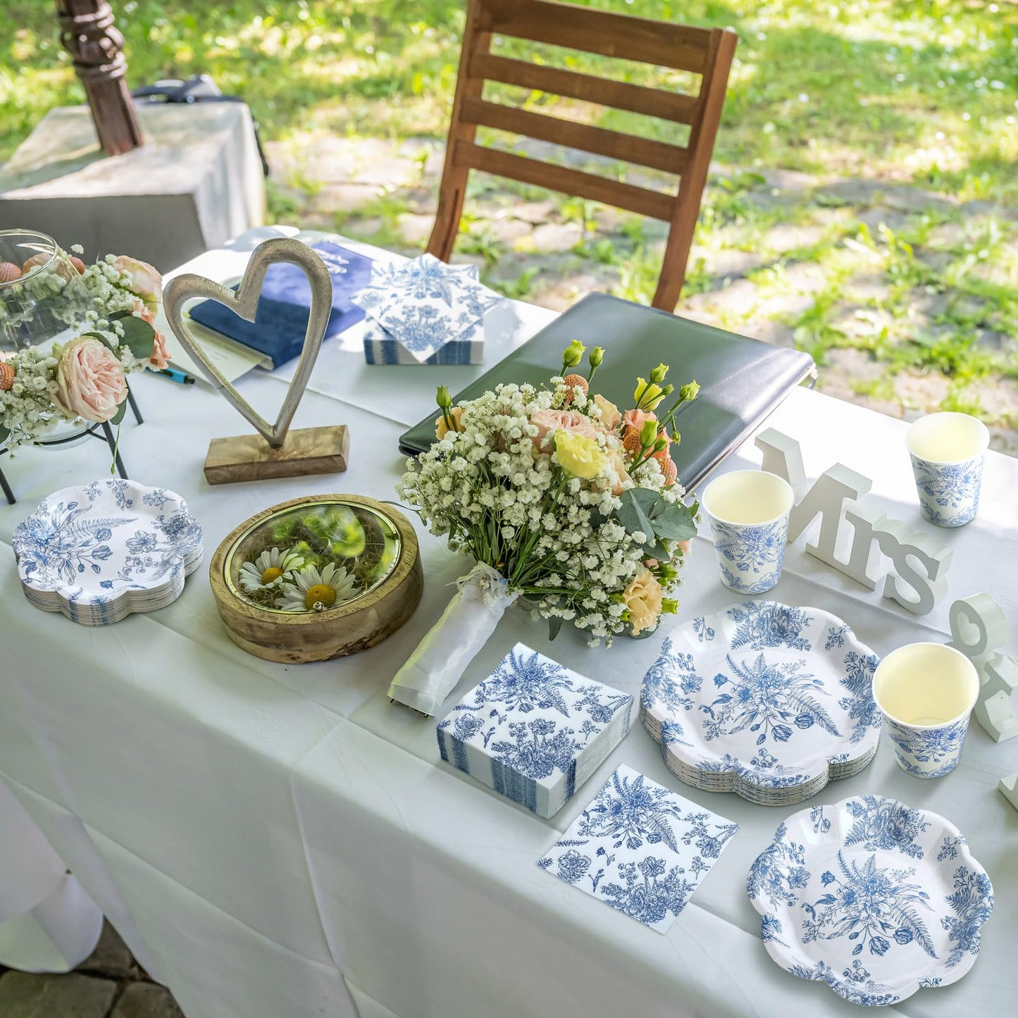 Newtay 250 Pcs Blue Floral Disposable Plates and Napkins Blue and White Floral Paper Tableware Set for 50 Guests Paper Plates Napkins Cups for Wedding Bridal Shower Party Supplies