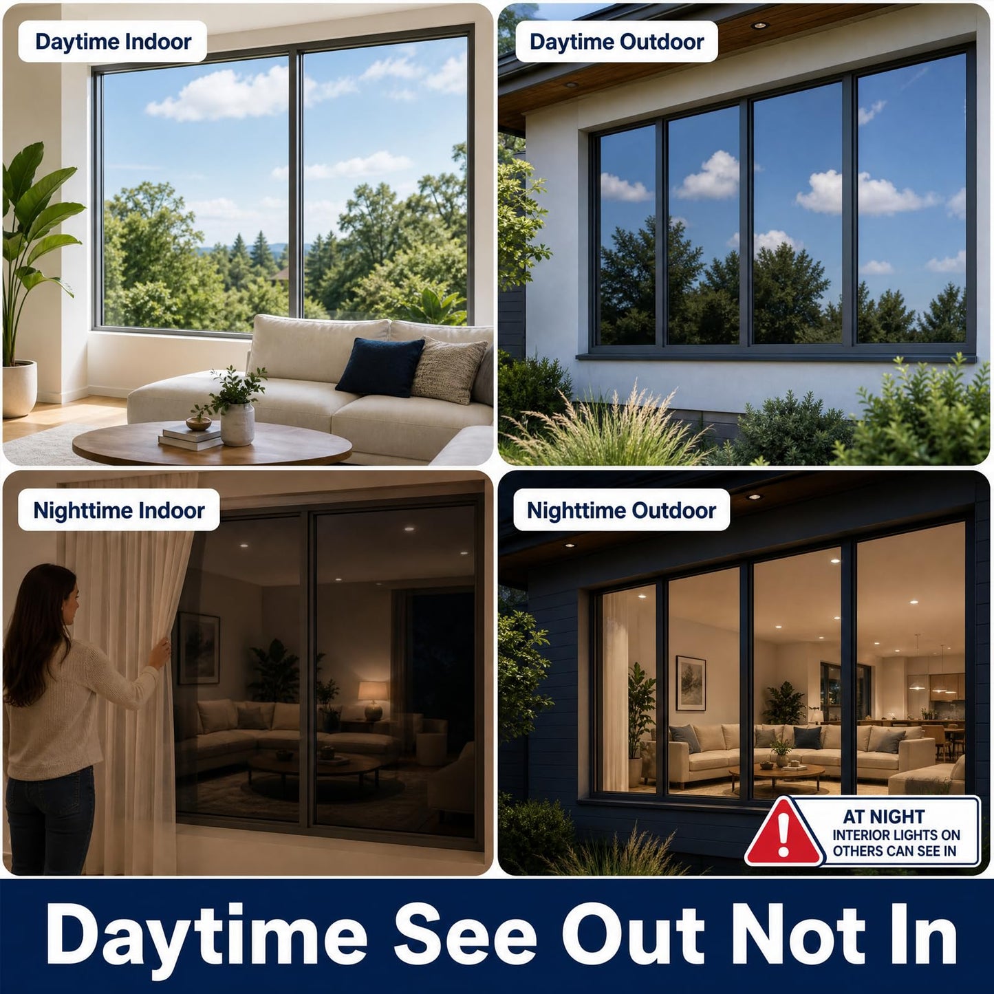 FILMGOO One Way Window Privacy Film - Window Tint for Home Daytime Privacy Mirror Film, Heat Blocking Reflective Glass Covering for Sun UV Control Black Silver 29.5 Inch x 13.1 Feet