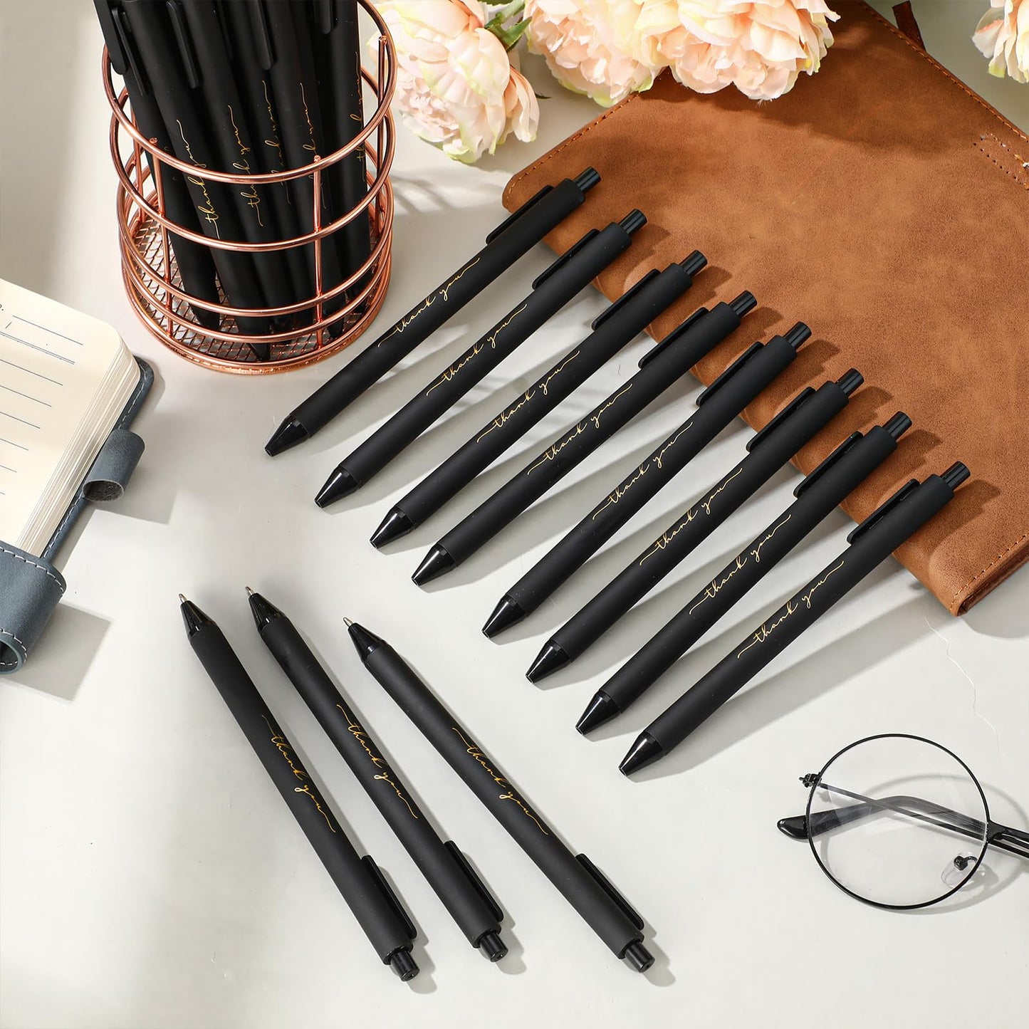 Dispowreath 200pcs Thank You Pens Bulk Cute Multicolor Ballpoint Pen for Server Employee Appreciation Gifts for Wedding Teacher Coworker Office Staff Team Nurse Graduation Baby Shower Party (Black)