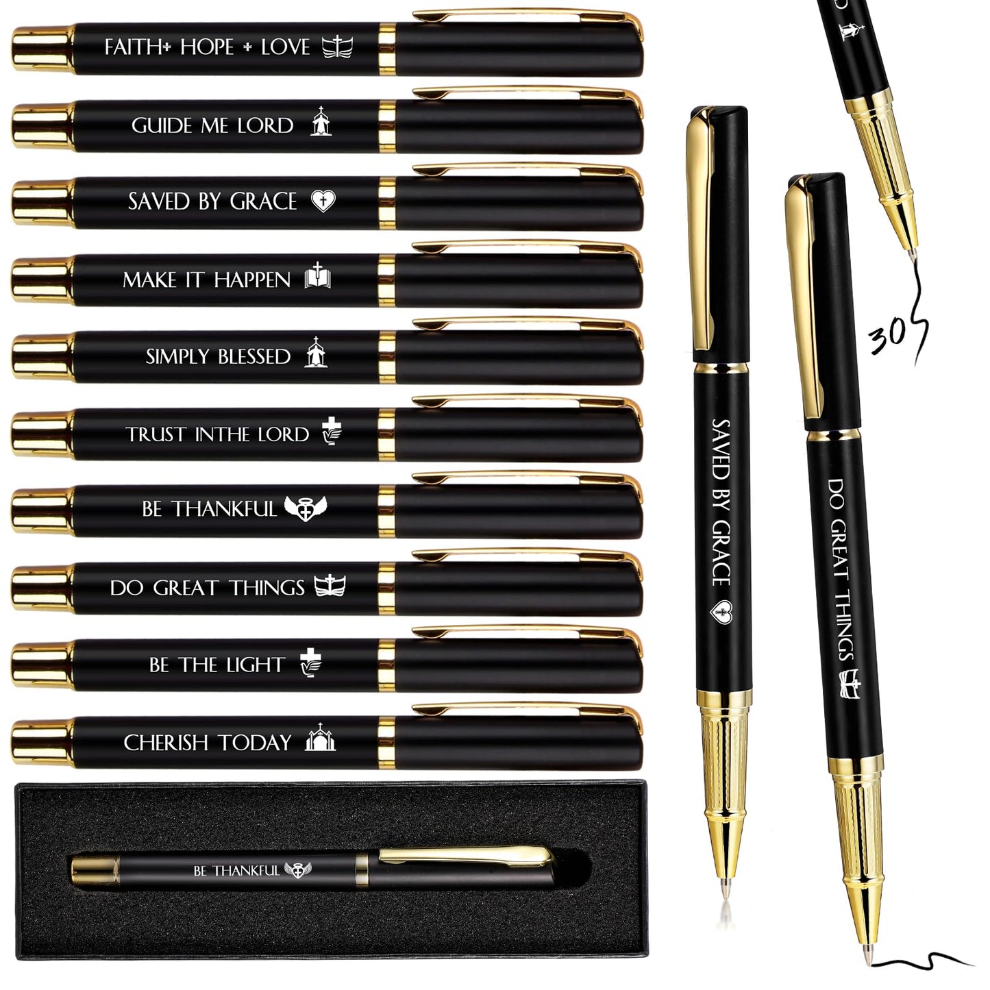 Qeeenar 30 Sets Christian Gifts for Fathers Bible Verse Pen with Boxes Inspirational Black Ink Ballpoint Pen Religious Gift for Men Father's Day Church Clergy Pastor Teacher