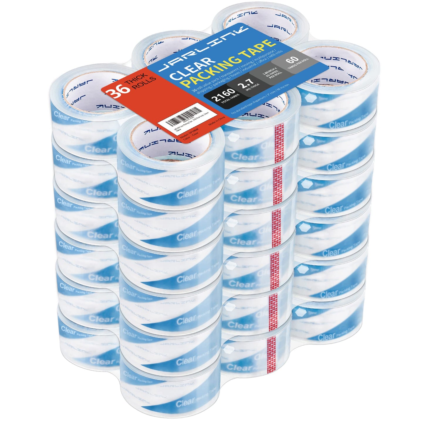 JARLINK Clearer Packing Tape 36 Rolls, Heavy Duty Packaging Tape for Shipping Packaging Moving Sealing, 2.7mil Thick, 1.88 inches Wide, 60 Yards Per Roll, 2160 Total Yards