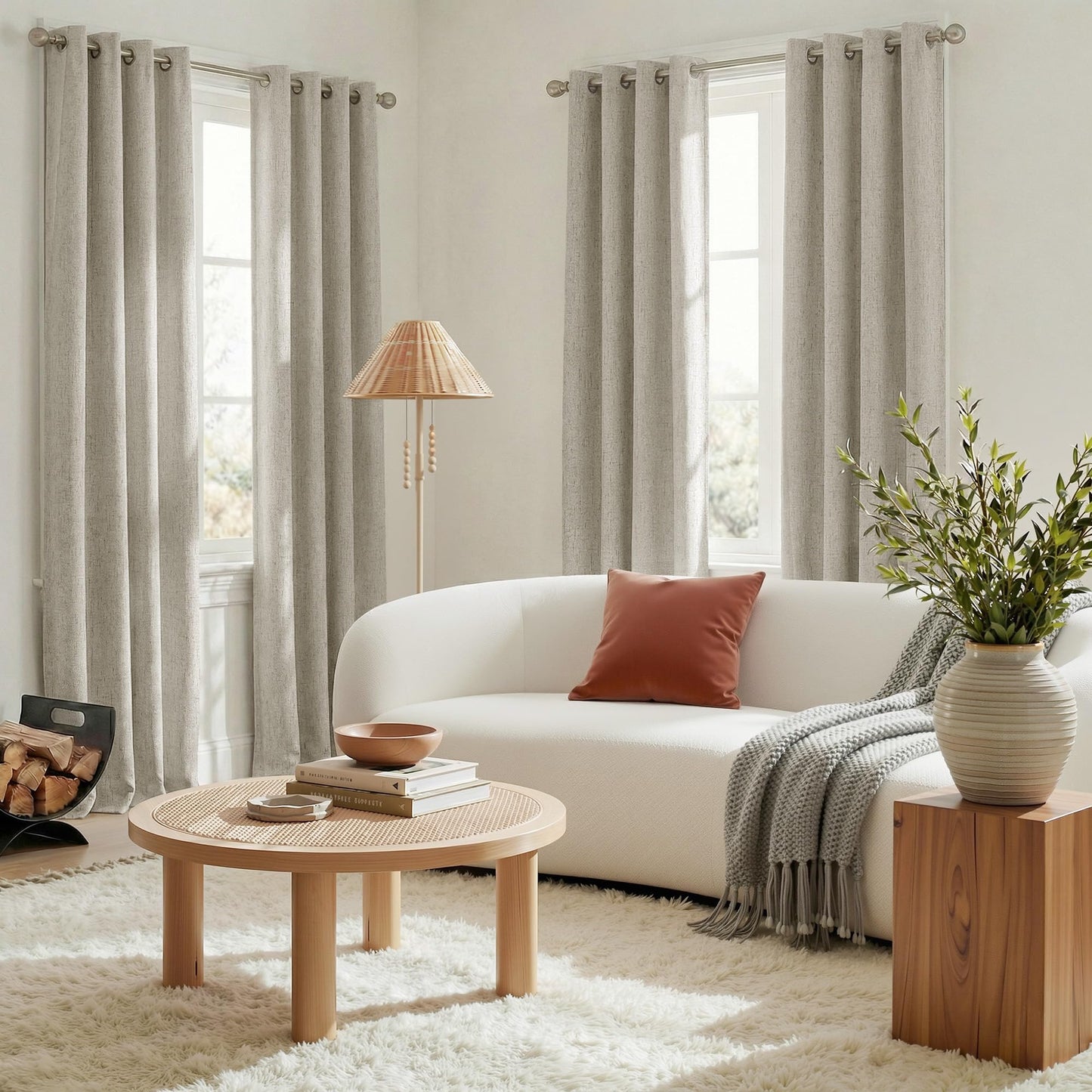 NICETOWN 100% Blackout Linen Beige Curtains 84 inches Long for Living Room, White Liner Composite Grommet Bedroom Thermal Drapes Casual Home Decor Window Treatments, 2 Panels, W52 x L84