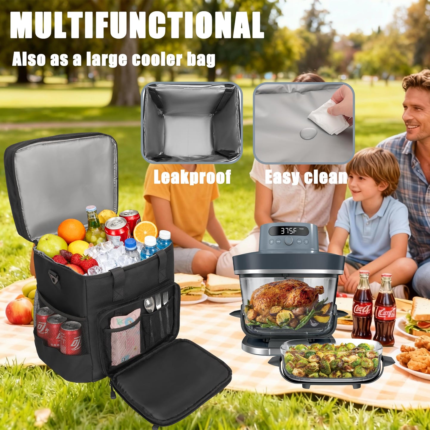 FURIMETY Air Fryer Carrying Bag Compatible with Ninja Crispi Pro 6-in-1 Glass Air Fryer, Double Layer Insulated Storage Bag for Ninja Crispi 6qt & 2.5qt Glass Containers, Quilted Black