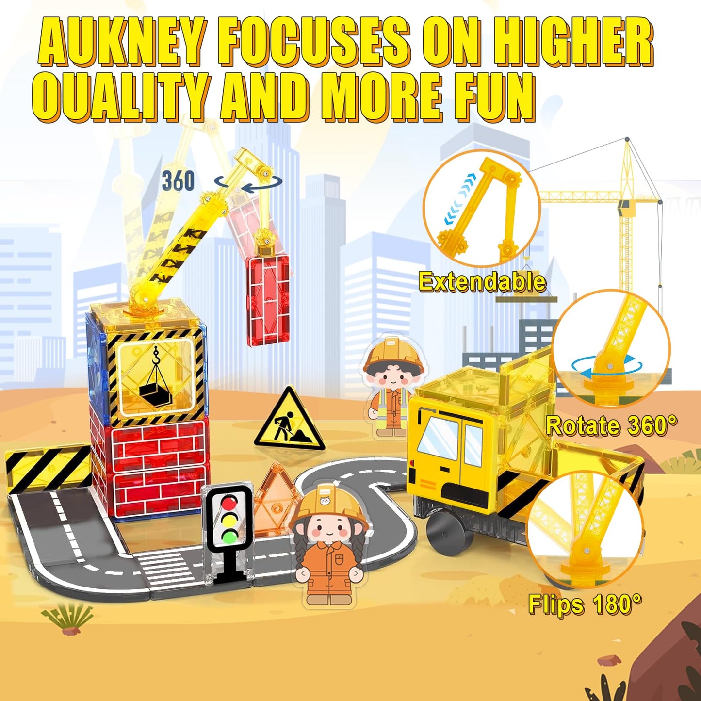 Magnetic Tiles Magnetic Construction Set with 2 Dolls, Cars, Train, Train Tracks, Building Sensory Toys for 3+ Year Old Boys & Girls Creative Kids Games Birthday Xmas Gifts