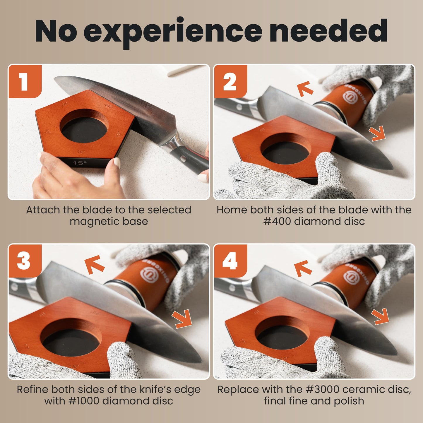 Rolling Knife Sharpener Kit, Magnetic 5-Angle Base Knife Sharpener with 4 Diamond & Ceramic Discs, Cut-Resistant Gloves Included, Knife Sharpener for Kitchen Made Easy Chef & Pocket Knives