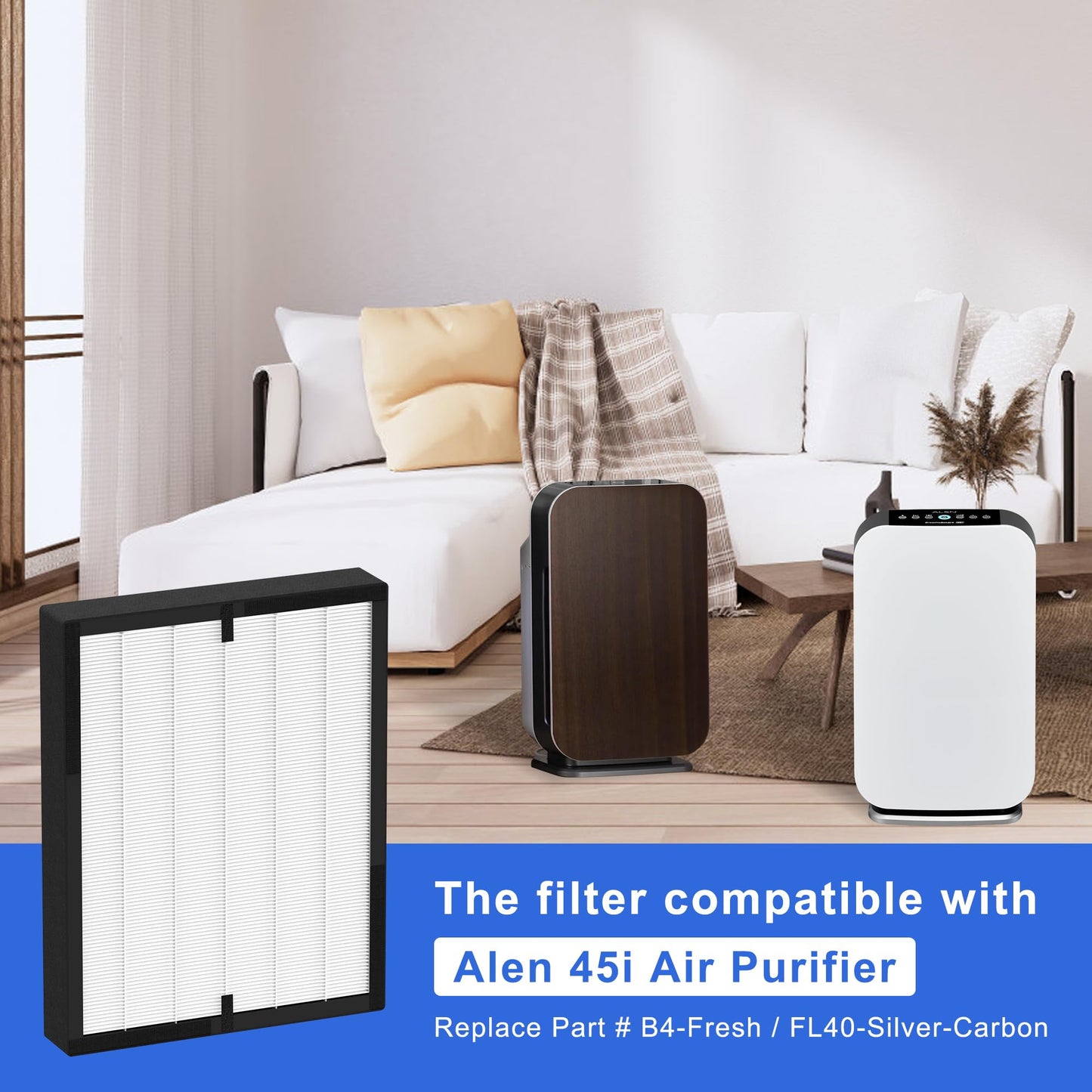 45i Replacement Filter Compatible with A-len Breathe Sm-art Flex and BH400/45i Air Purifiers, 3-in-1 HEPA Filter with 4 Activated Carbon Pre-Filters, B4-Fresh/FL40 Silver-Carbon Replacement (2 Pack)