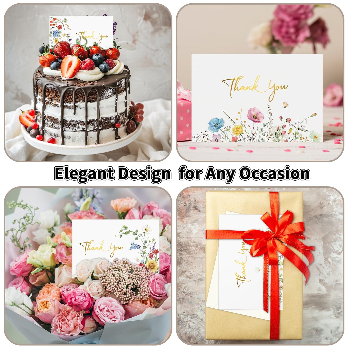 UZLU 600 PCS Wildflower Thank You Cards with Envelopes and Stickers - 4x6 Inch Floral Thank You Notes with Envelope Set - Greeting Notes with Envelopes for Wedding, Baby & Bridal Showers, Birthday